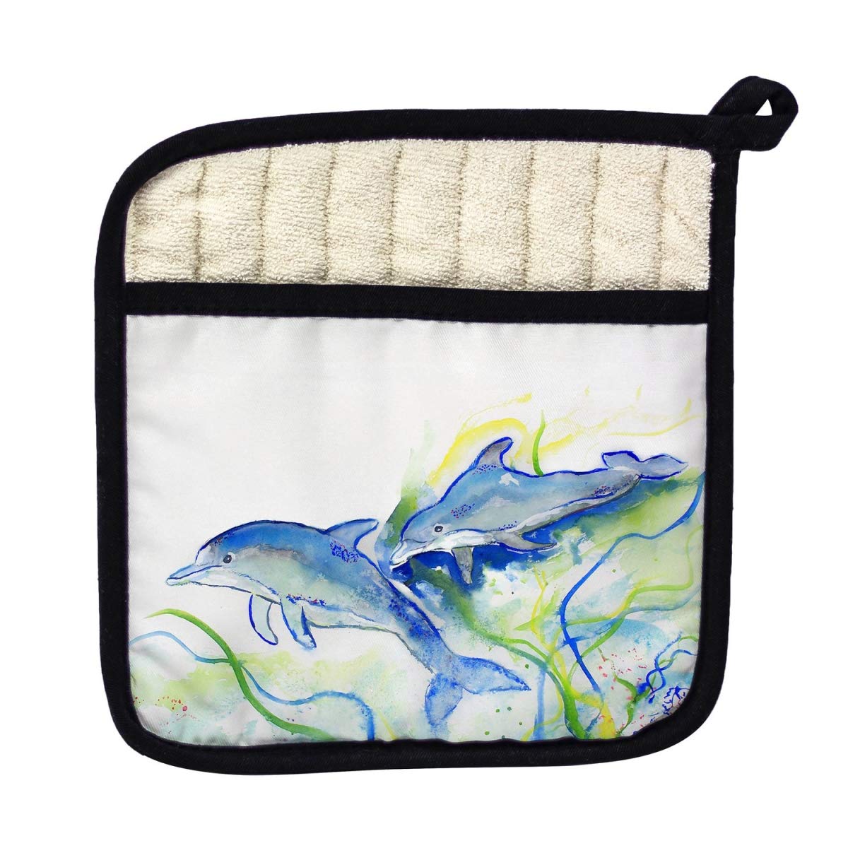 Betsy Drake PT002 Betsy's Dolphins Pot Holder - Heat Resistant Kitchen Oven Mitt for Cooking, Baking, and Grilling - Perfect Gift for Home Chefs