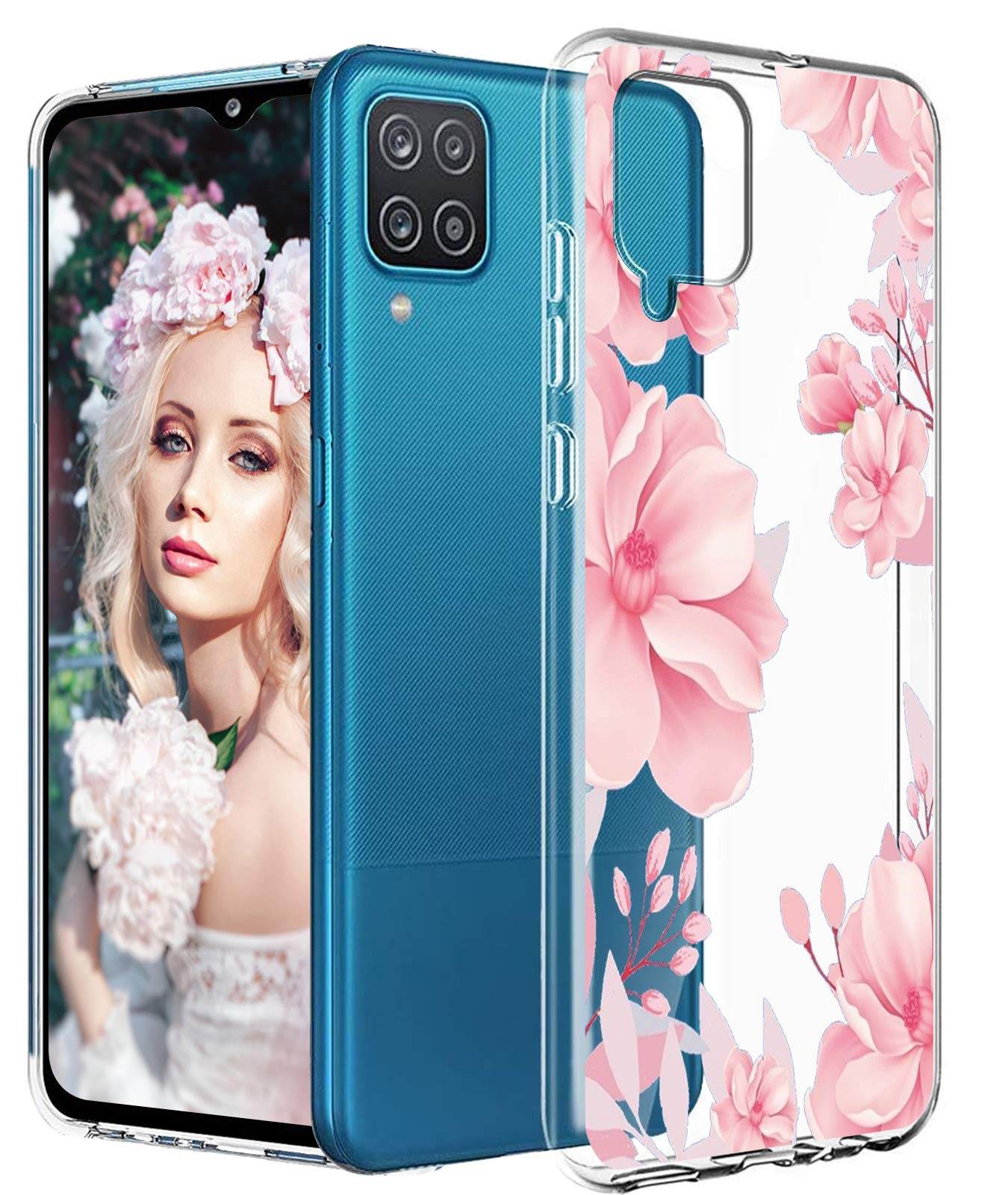 Floral Samsung Galaxy A12 Case - Clear Flower Design TPU Protective Cover for Women & Girls | Durable Soft Silicone Phone Case for Everyday Use, Work & School