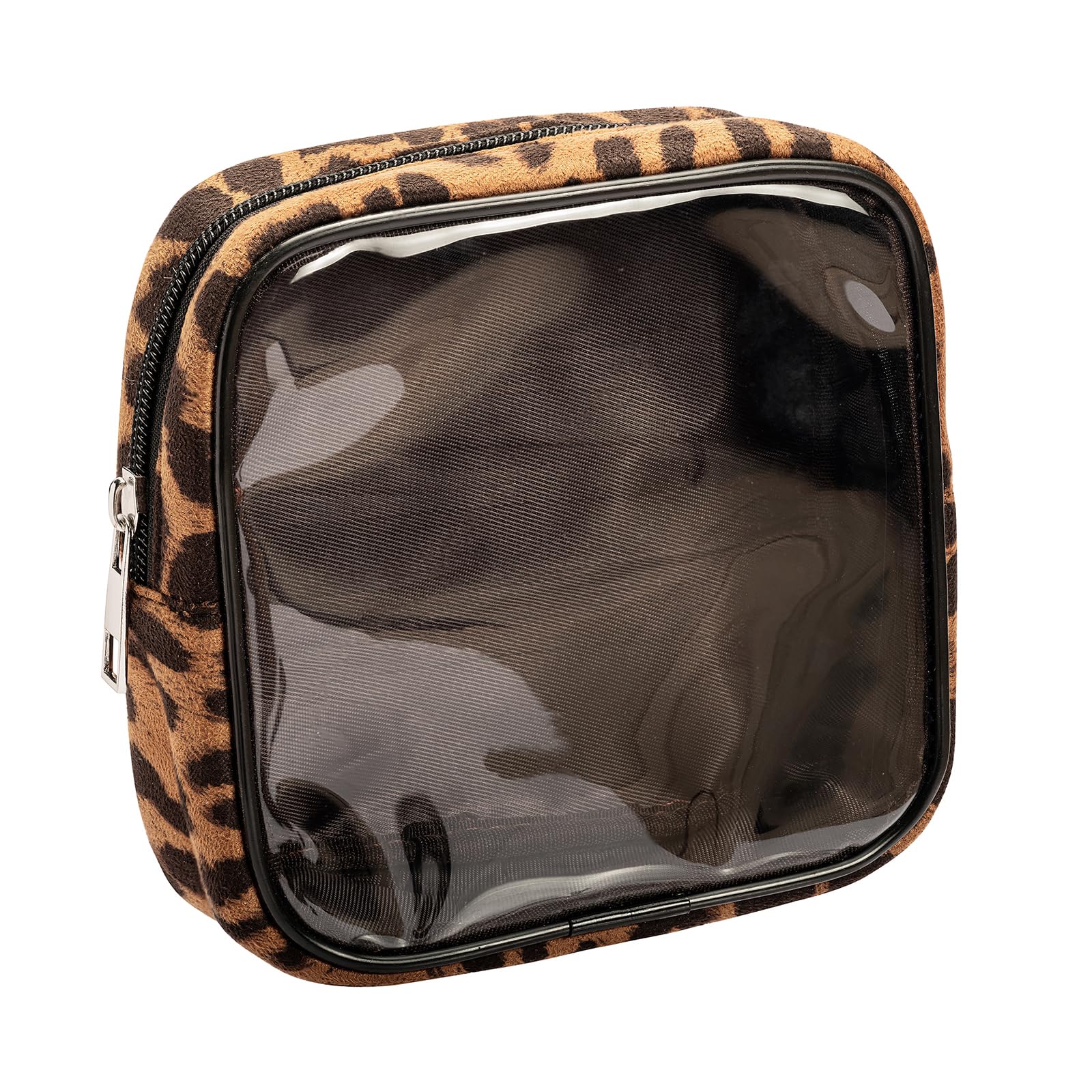 Leopard Print Clear Makeup Bag with Zipper - Transparent Travel Cosmetic Case & Toiletry Organizer for Women, Portable Waterproof Makeup Pouch for Travel, Gym, Beach Essentials (Brown) - Perfect for Carry-on Luggage & Daily Use