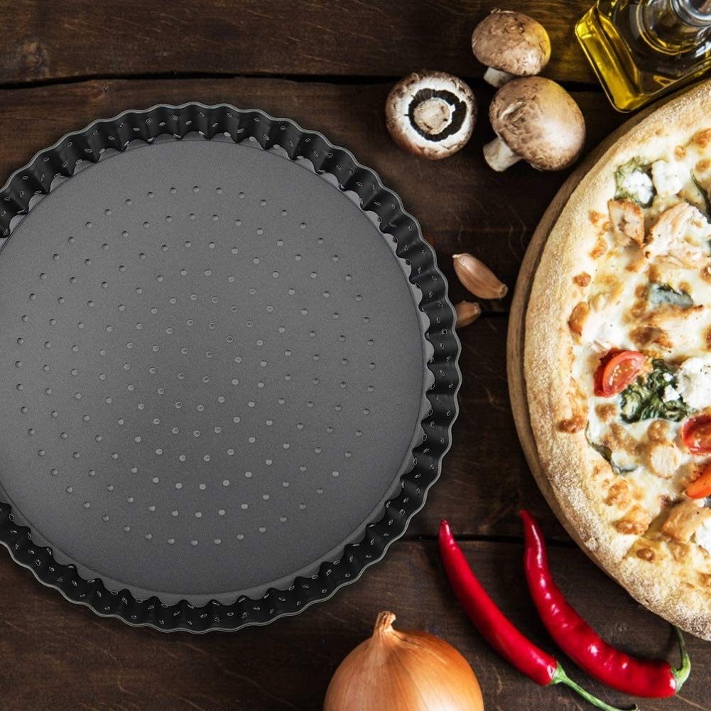 **Agatige 5-Inch Non-Stick Pizza Pan with Holes & Removable Bottom - Perfect for Baking Homemade Pizzas, Pies, and Desserts in Oven or Toaster Oven**