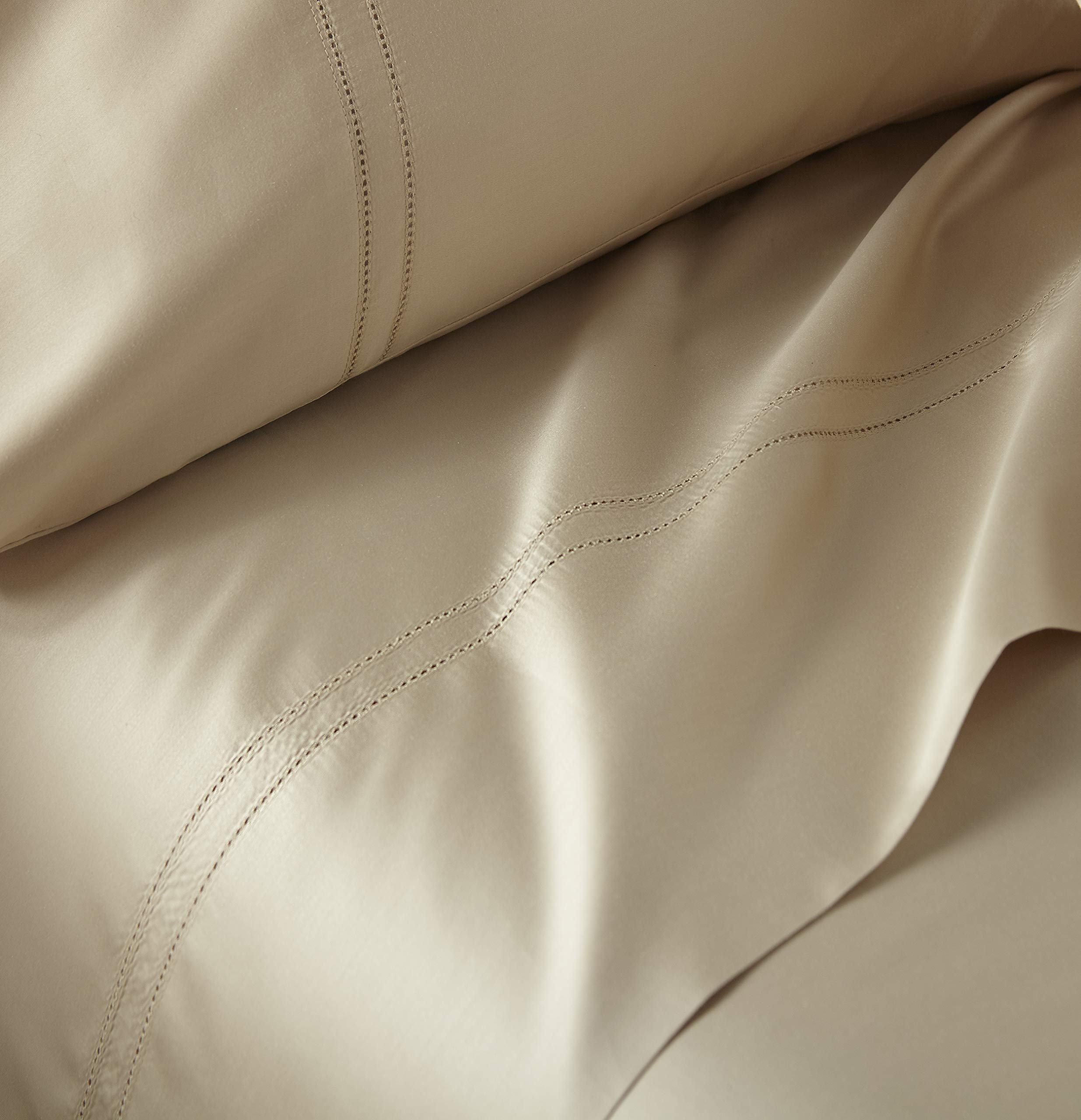 Pure Parima Luxury 100% CEA Certified Egyptian Cotton Sheet Set - Extra-Long Staple, Cooling & Breathable Queen Size Bedding with Flat Sheet, Fitted Sheet & 2 Pillowcases (Tan) - Perfect for Hot Sleepers & All-Season Comfort