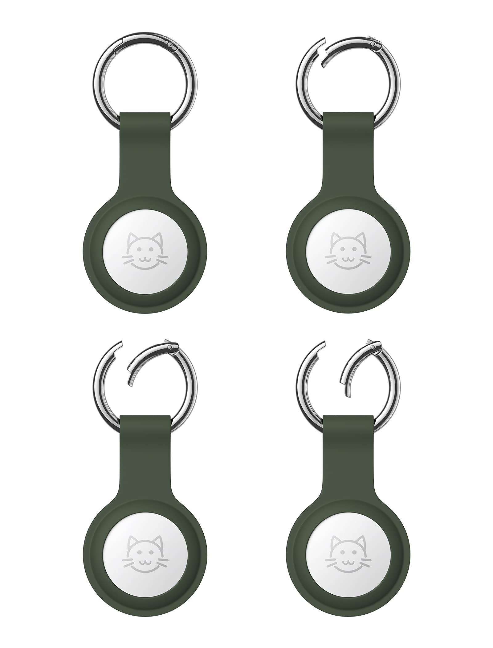 JSAUX AirTag Case 4-Pack - Premium Liquid Silicone Keychain Holder with Stainless Steel Ring for Apple AirTag 2021 (Green) | Shockproof & Waterproof Protection | Perfect for Keys, Luggage, Pets & Backpacks