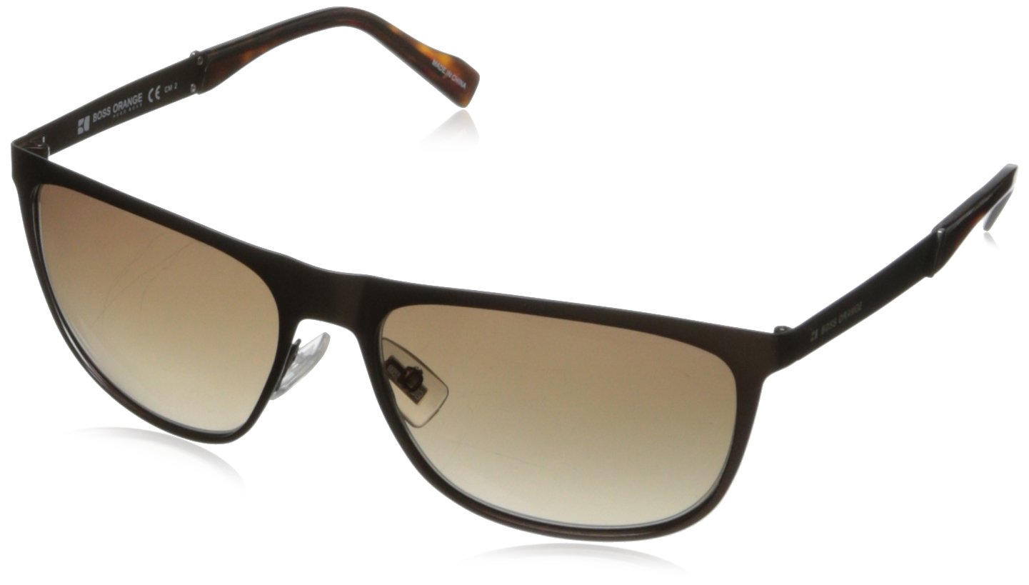BOSS by Hugo Boss Men's 0096/S Rectangular Sunglasses - Semi Matte Brown Frame, 57mm Lens - UV Protection for Driving, Outdoor & Fashion Wear