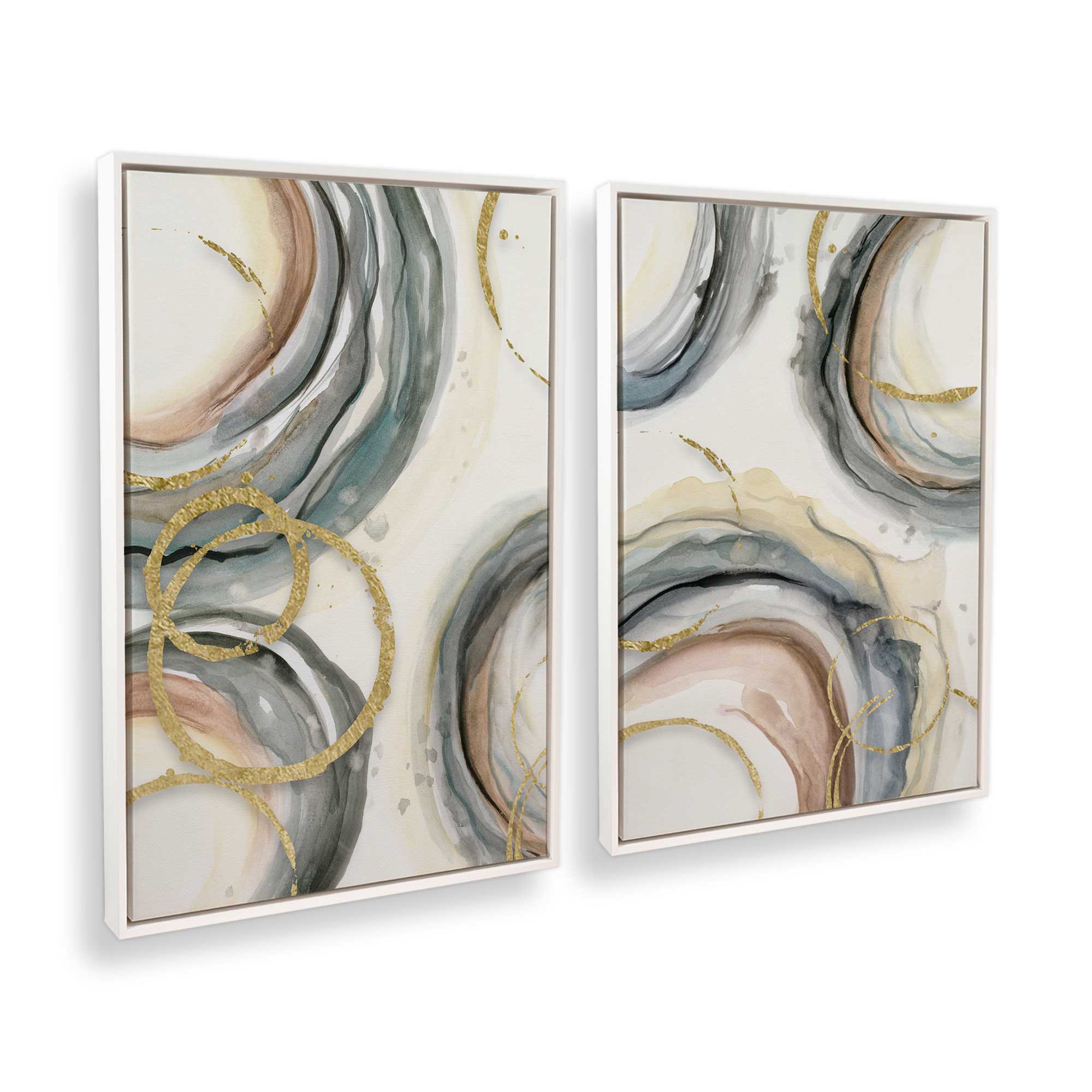 Golden Echoes Wall Art - Set of 2 Canvas Prints for Living Room & Bedroom Decor | Modern Home & Office Wall Decorations