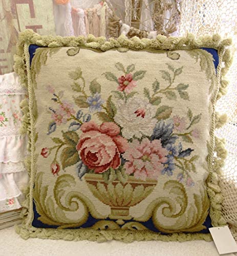 18 Inch Vintage Floral French Needlepoint Throw Pillow - Elegant Home Decor for Living Room, Bedroom & Sofa