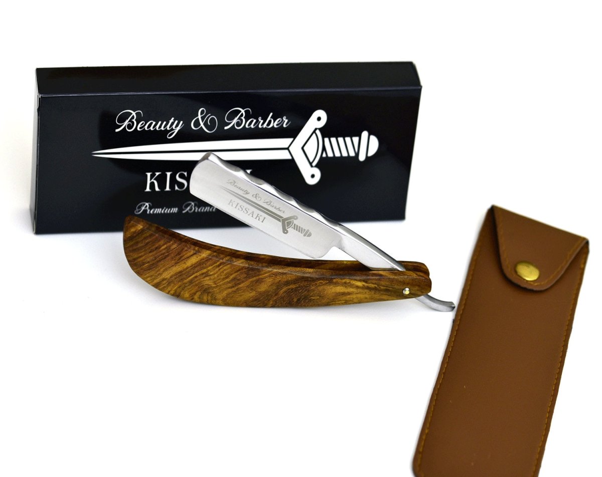 Premium Kissaki Straight Razor Shaving Kit - Japanese Steel Blade, Leather Strop & Shaving Brush - Perfect for Barbers & Classic Wet Shaving Enthusiasts - Ideal Gift for Men's Grooming & Luxury Shaving Experience