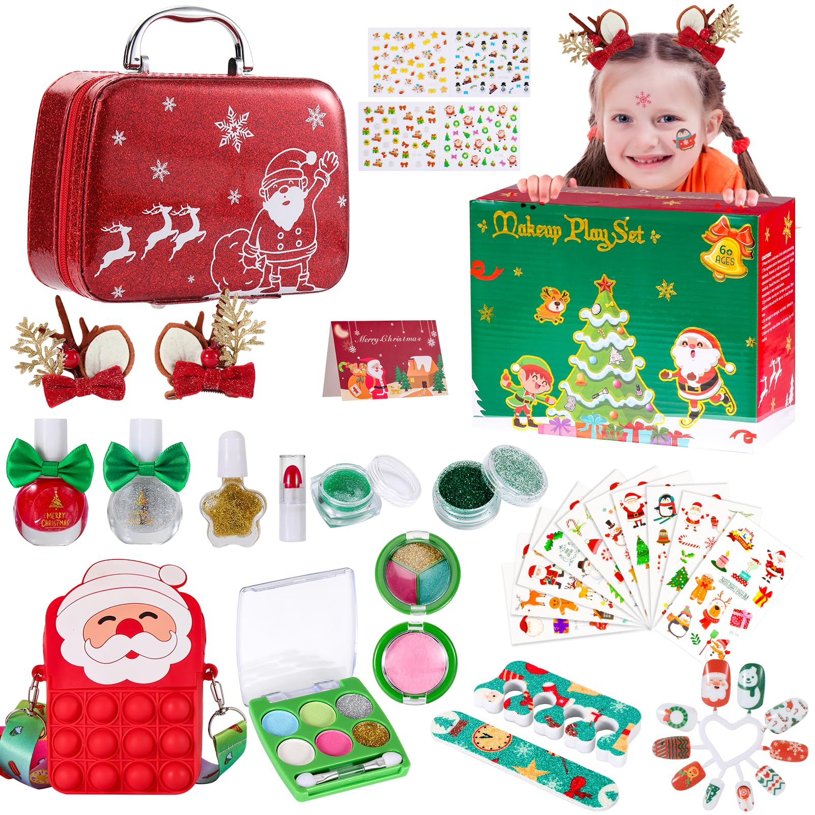 NATTHSWE 31-Piece Kids Makeup Kit - Washable & Safe for Girls 3-10 Years - Birthday Gift for Girls