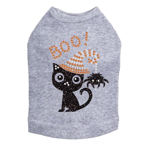 Sparkling Rhinestone Cat with Spider Hat Tank Top for Women - Trendy Graphic Tee in Multiple Colors - Perfect for Halloween, Cosplay & Casual Wear