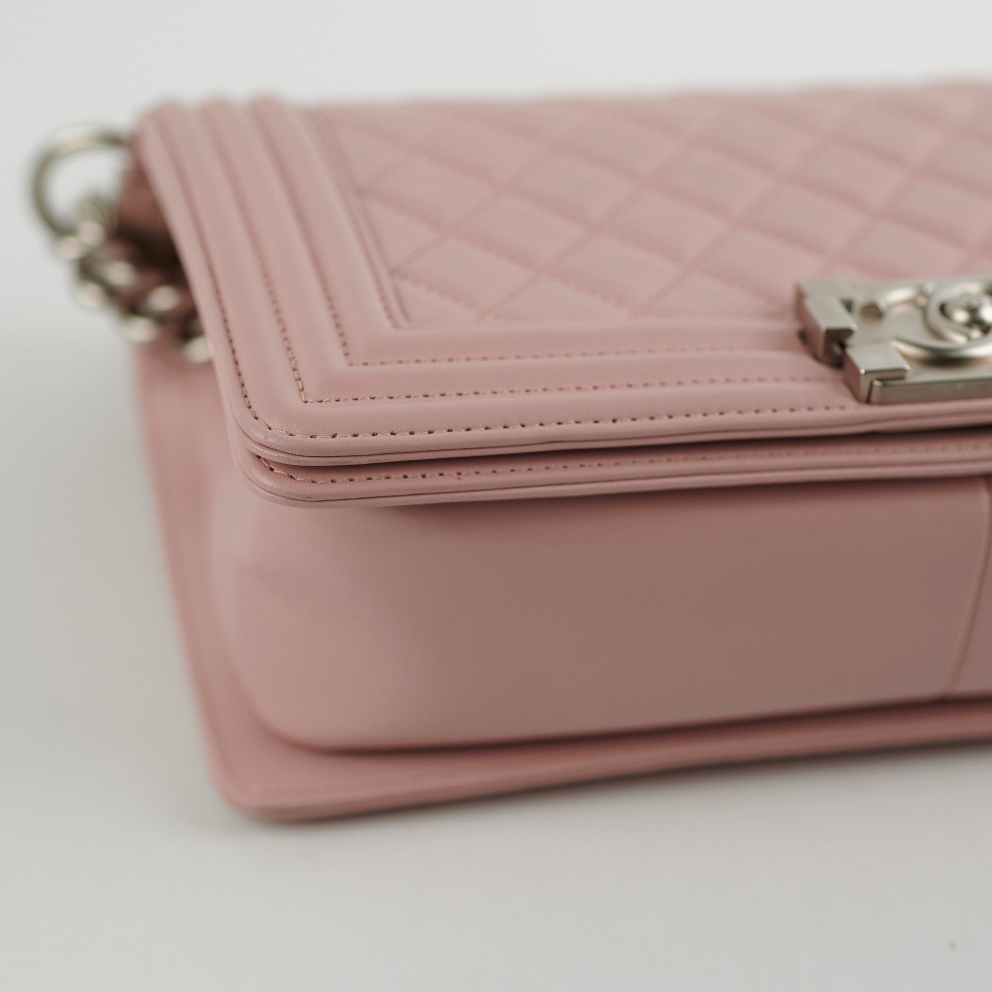 Chanel Old Medium Boy Bag Lambskin Leather Light Pink Crossbody Bag for Women | Luxury Designer Handbag for Parties, Dating & Special Occasions
