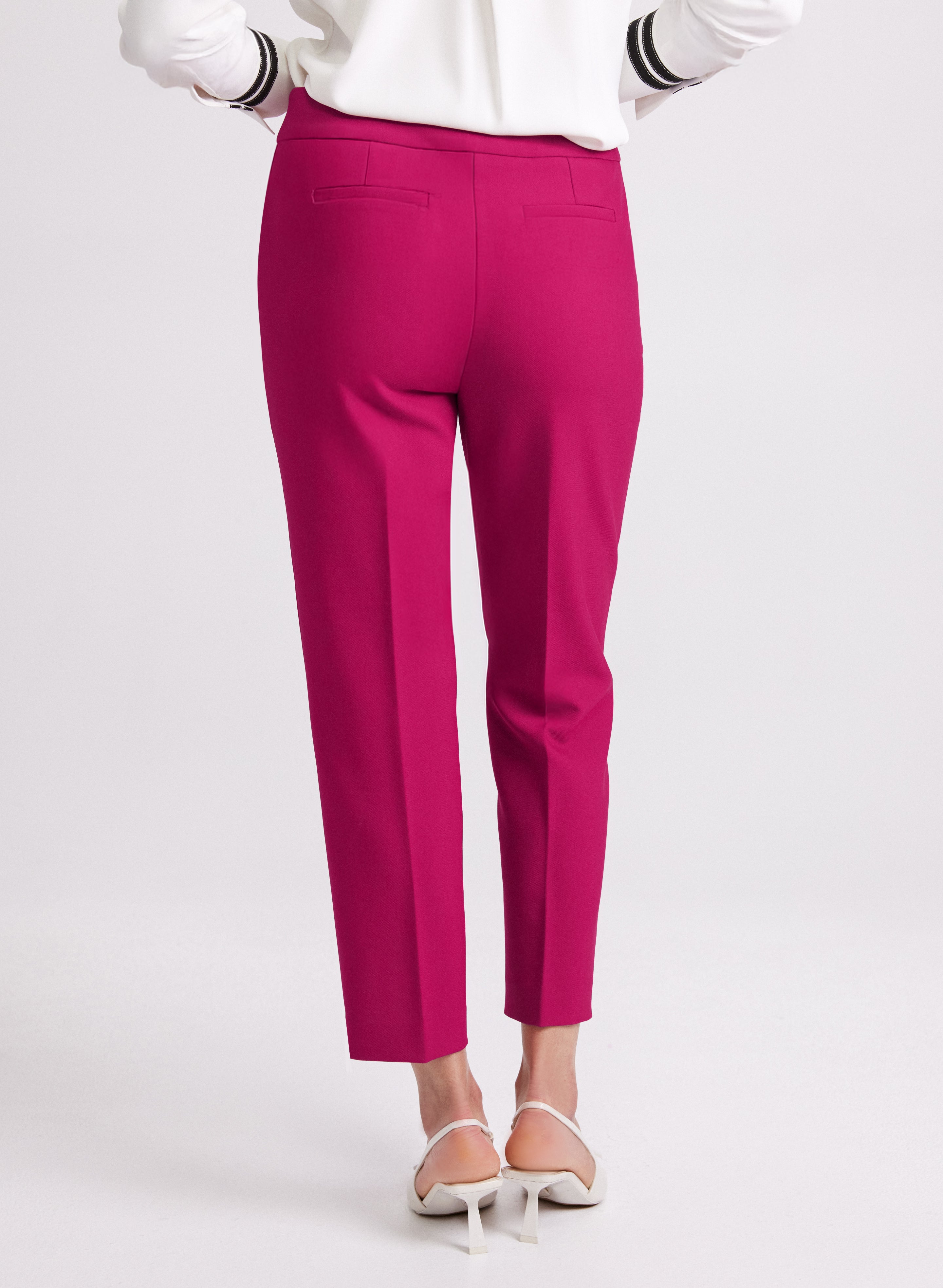 Emma Embossed Button Slim Leg Pants for Women - High Waisted Stretch Office Pants, Business Casual Work Trousers for Professional & Everyday Wear