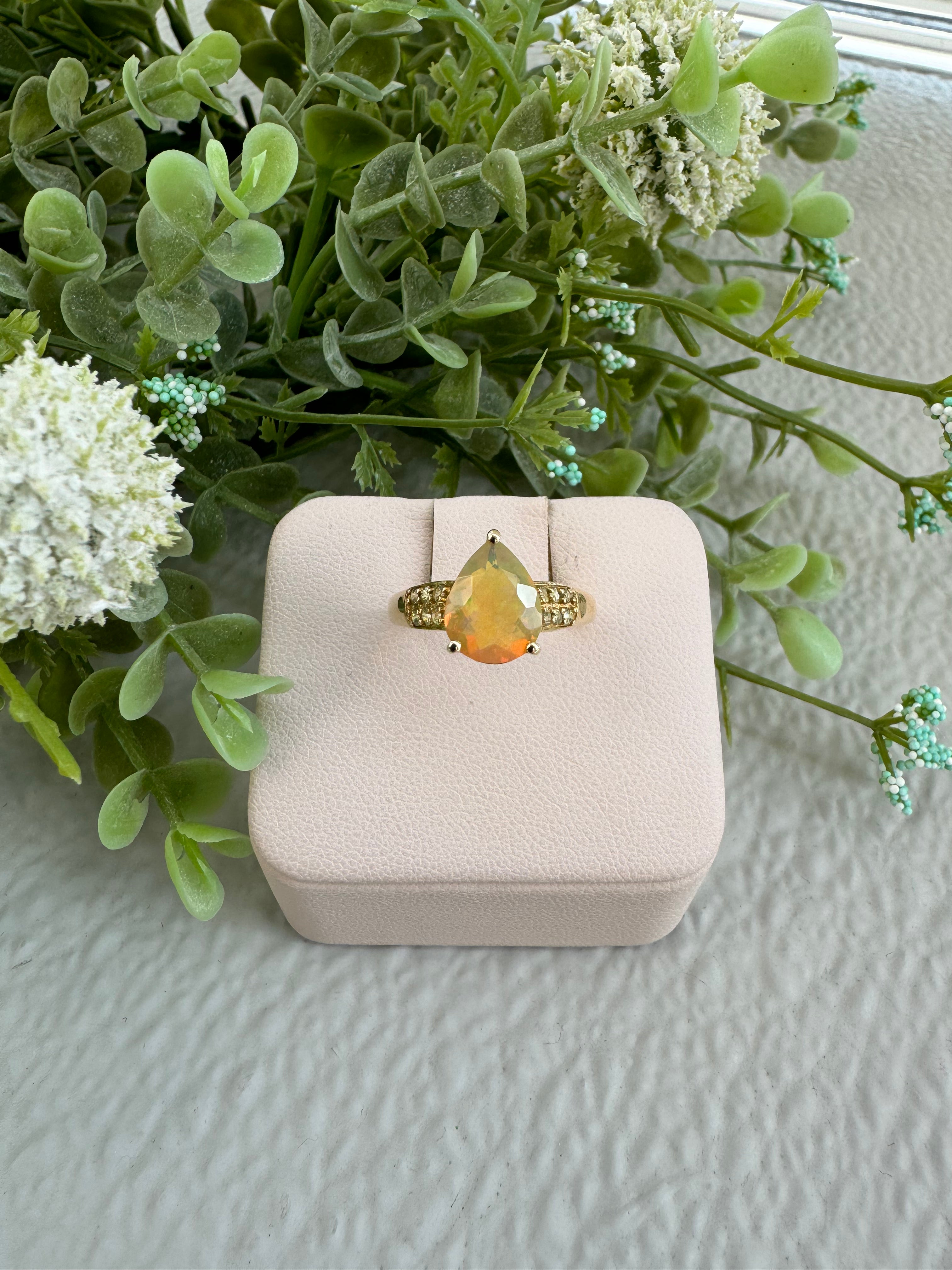 Opal Pear Shaped Ring - Elegant 14K Gold Gemstone Jewelry for Women | Perfect for Engagement, Anniversary & Special Occasion Gifts