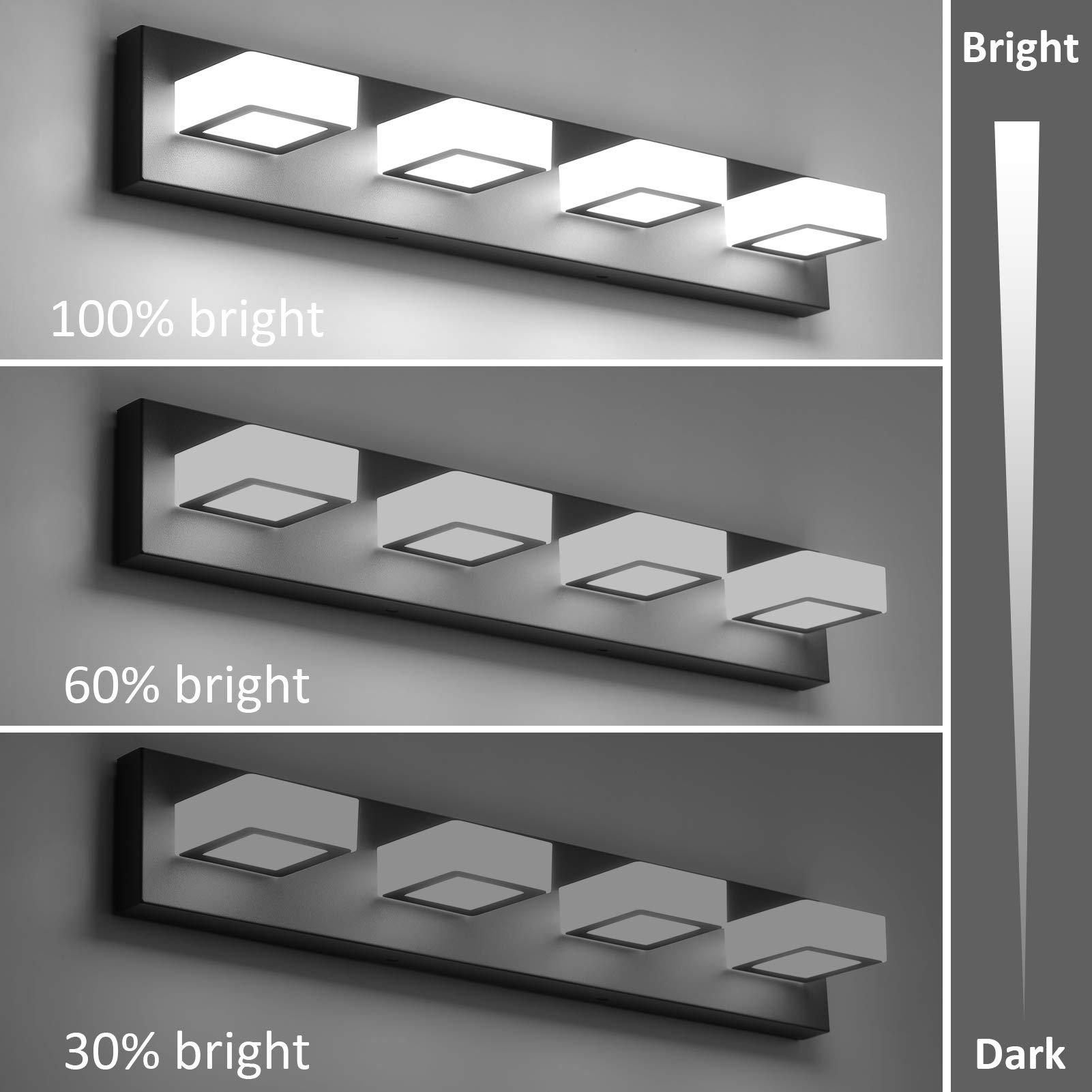 Ralbay Black Dimmable 4-Light LED Vanity Light - Modern Stainless Steel & Acrylic 360° Rotatable Bathroom Lighting Fixture for Mirror - Perfect for Powder Rooms, Master Baths & Spa-Like Vanity Areas