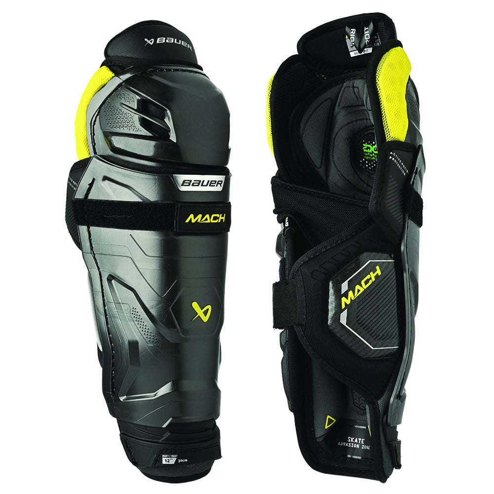 Bauer Supreme Mach Junior Ice Hockey Shin Guards - Youth Protective Gear for Ice Skating & Hockey Training - Perfect for Games, Practice & Safety on Ice