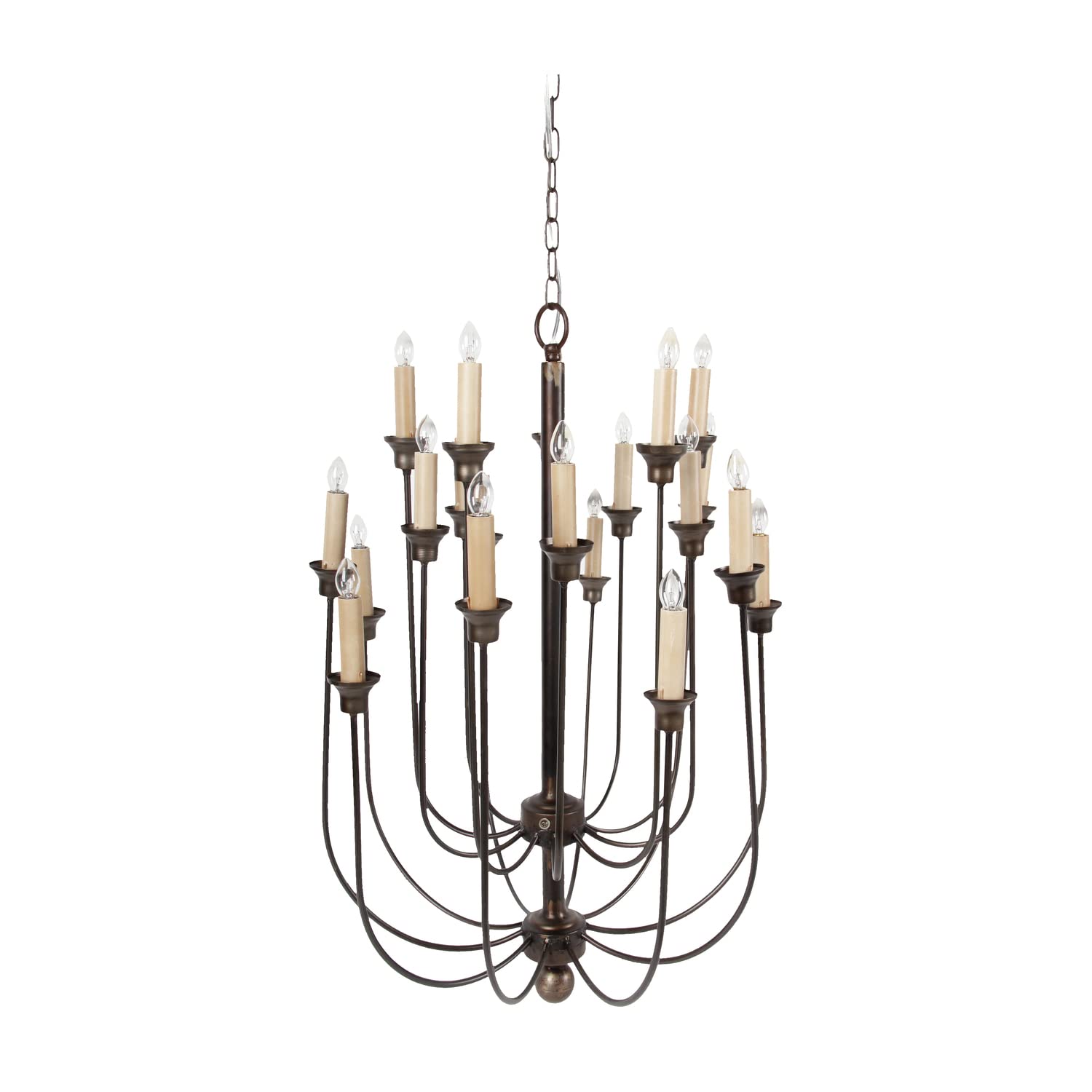 Benzara BM187943 Traditional Decorative Metal Chandelier with Multiple Candles - Bronze & Cream Finish - Perfect for Dining Room, Living Room, or Bedroom Lighting
