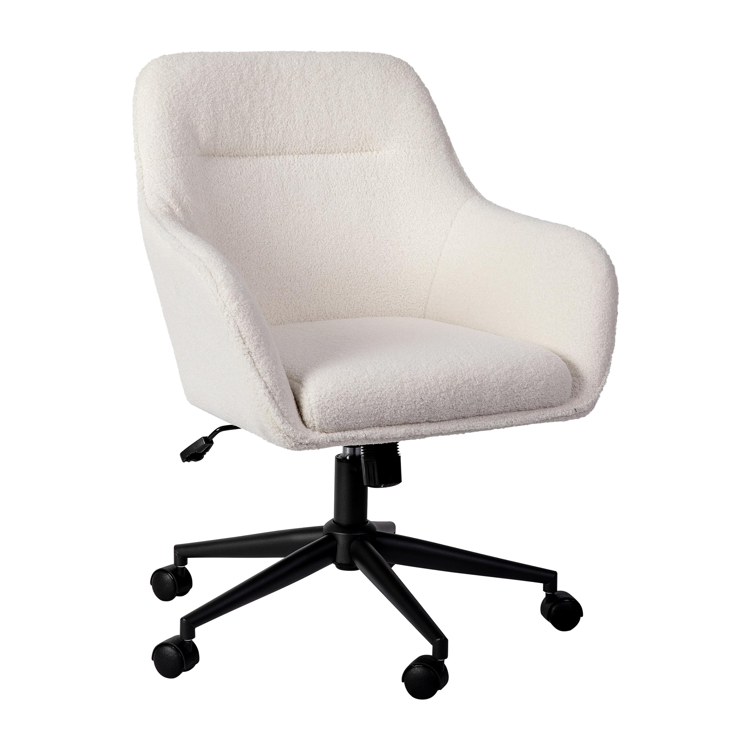 Martha Stewart Rayna Swivel Task Chair with Flared Arms - White Boucle Fabric & Oil Rubbed Bronze Frame - Ergonomic Home Office Chair for Comfortable Working & Studying