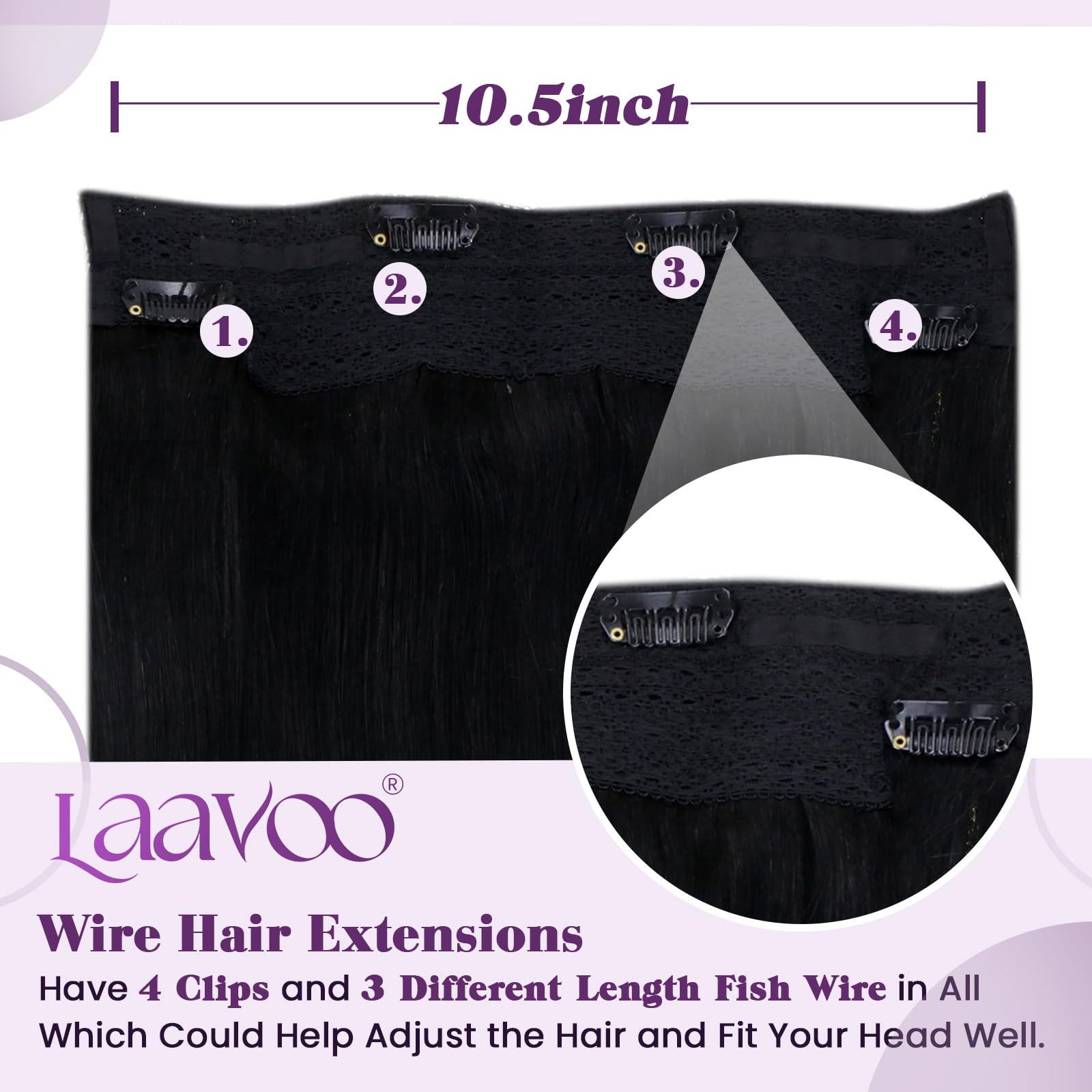 LaaVoo 20 Inch Human Hair Extensions - 100g Natural Black Invisible Wire Hair Extensions for Women | Real Human Hair for Volume & Length | Perfect for Daily Wear, Parties & Special Occasions