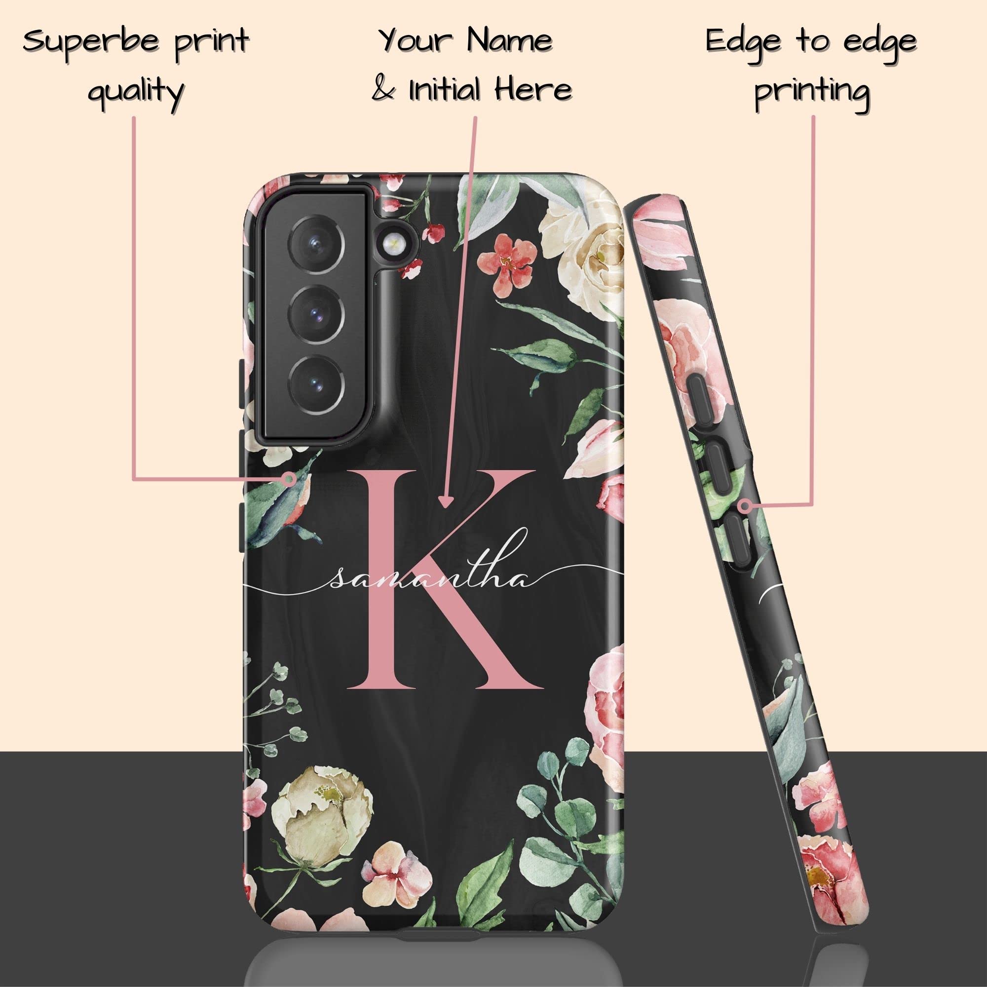 Personalized Monogram Rose Design Phone Case - Compatible with Samsung Galaxy S25 Plus/S24 Ultra/S23/S22/S21/S20/S10/S9/S8/Note 20/10 - Perfect Gift for Valentine's Day, Anniversary & Special Occasions