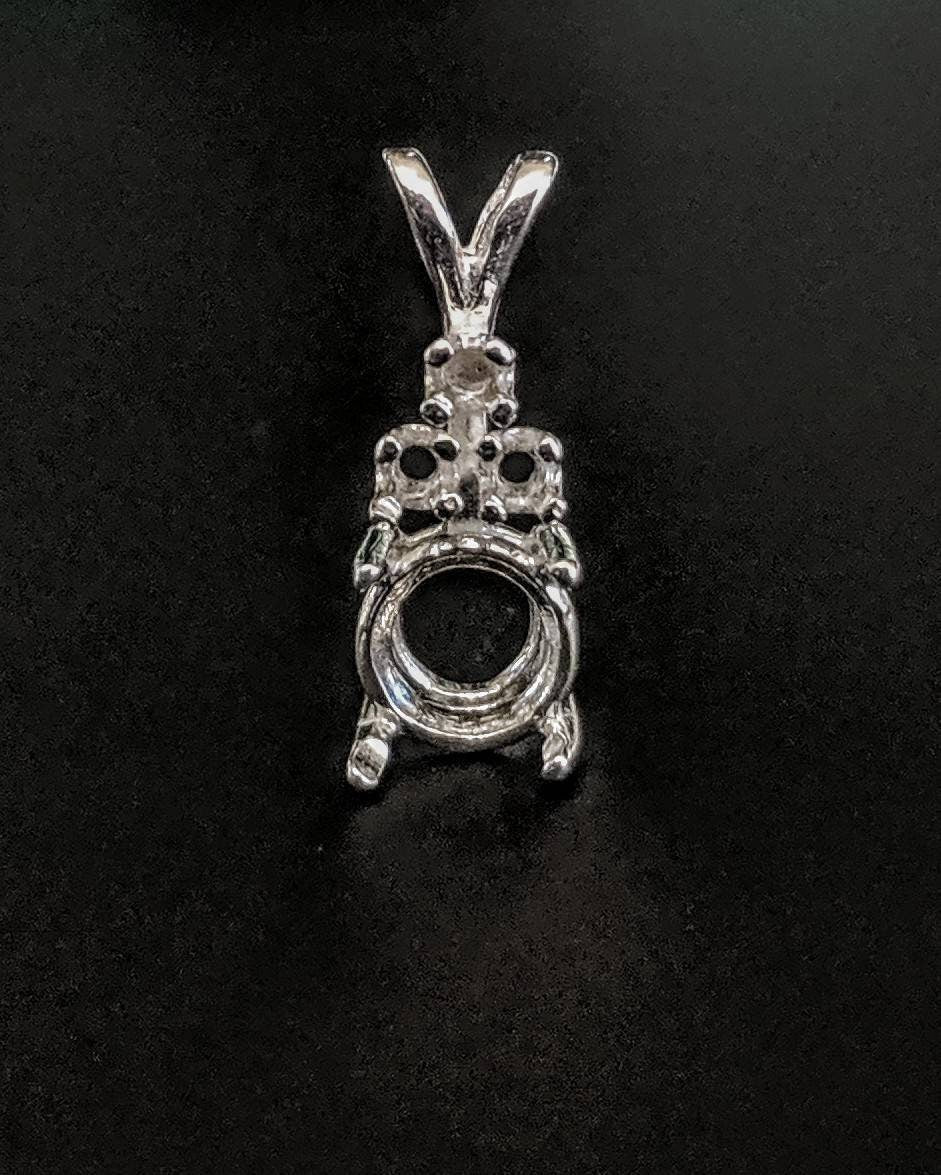 Solid Sterling Silver or 14kt White/Yellow Gold 7mm-14mm Round Wire Pendant Setting with 3 Stone Accent - Handcrafted in USA | Perfect for Necklaces, Jewelry Making & Gift Giving