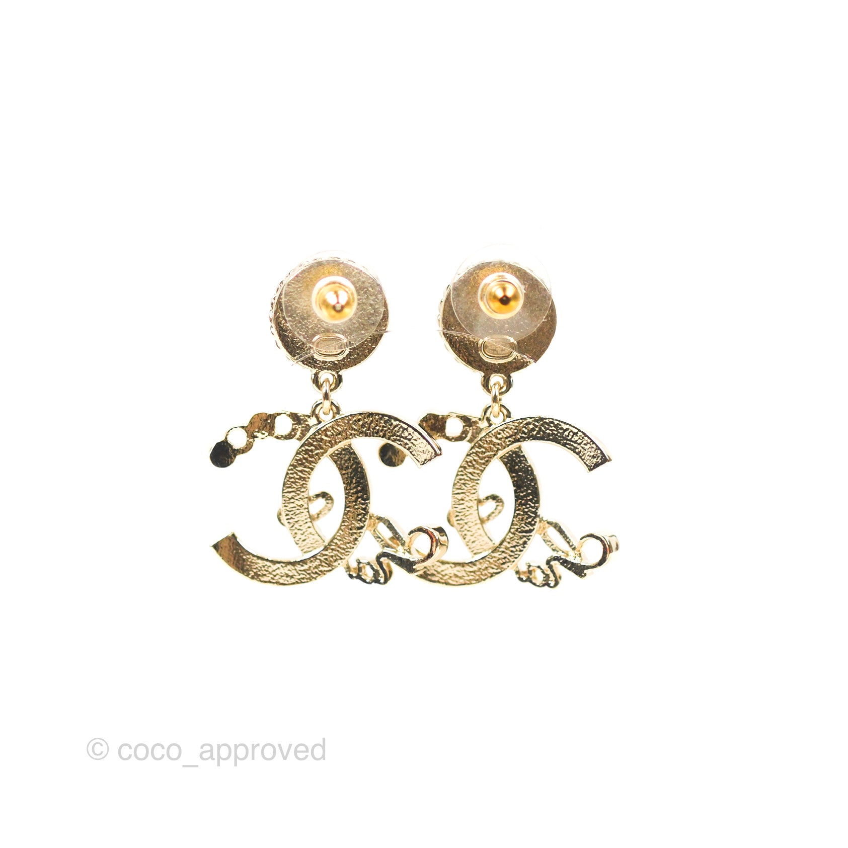 Chanel CC Coco Pearl Drop Earrings in Gold Tone - Luxury Fashion Jewelry for Women, Perfect for Parties, Weddings & Special Occasions