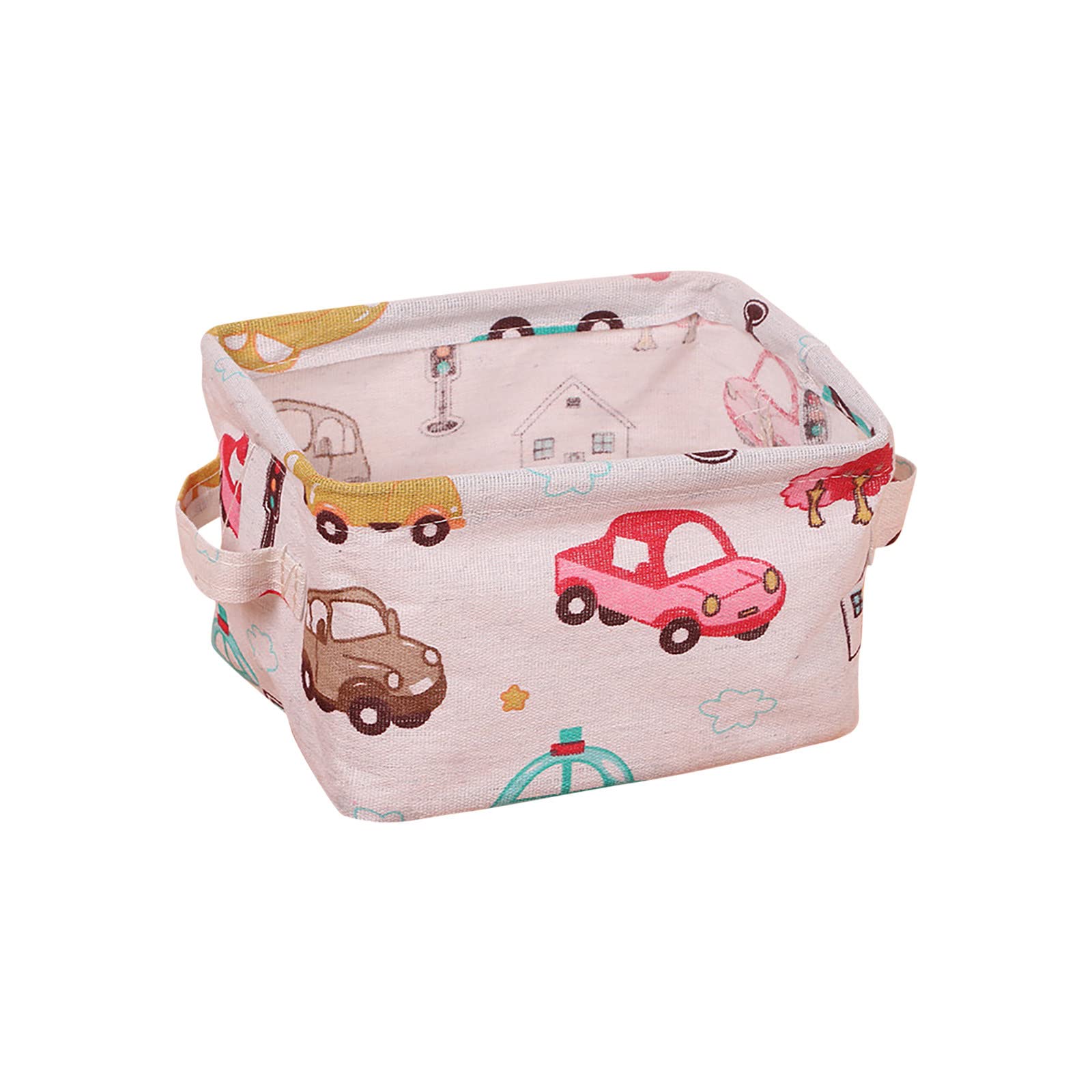 Stylish Cotton and Linen Fabric Storage Bins with Handles - Portable Mini Storage Cubes for Nursery, Desktop, Cosmetics & Sundries Organization | Aesthetic Home Decor for Bedroom, Bathroom and Office Use