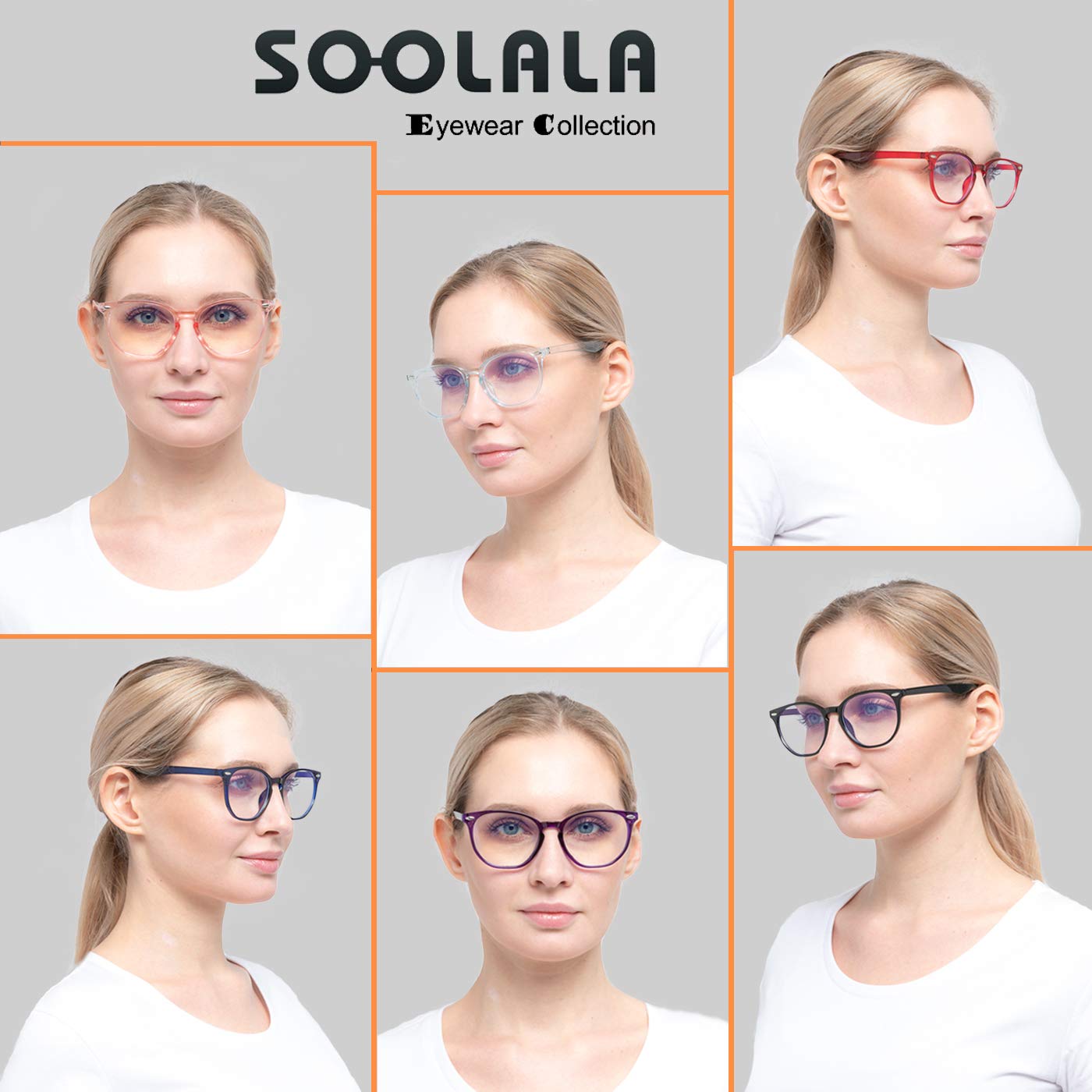 SOOLALA Women's Anti Blue Light Reading Glasses - Clear Computer Eyewear for Screen Time, Office Work & Digital Eye Strain Relief