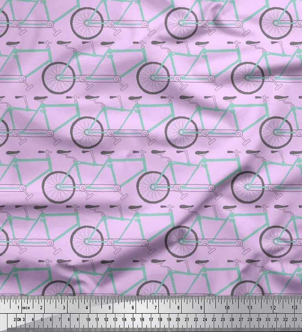 Soimoi Moss Georgette Brown Fabric by The Yard - 42 Inch Wide Cycling Print Fabric with Bicycle Transport Pattern - Whimsical Active Design for DIY Sewing Projects, Cycling Apparel & Home Decor