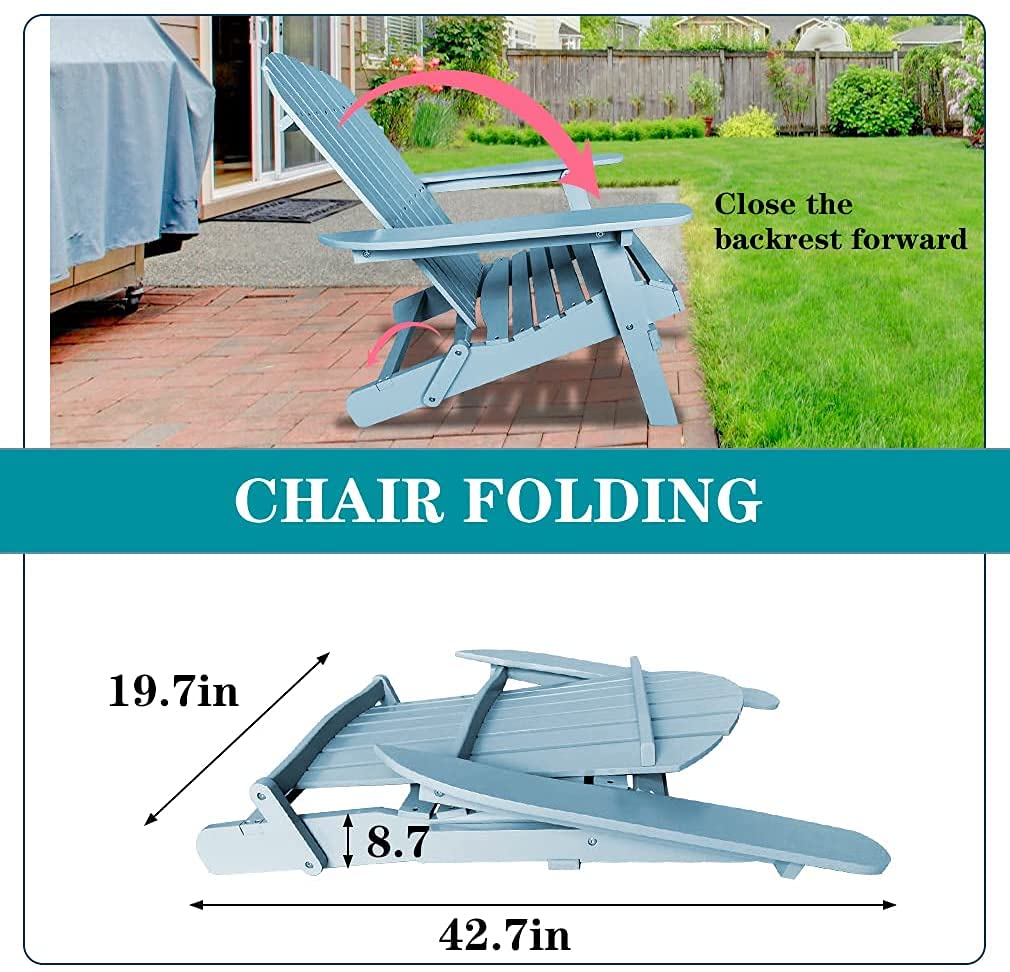 Premium Folding Wooden Adirondack Chair - Outdoor Patio Lounge Chair with Comfortable Backrest, Weather-Resistant Turquoise Finish - Perfect for Backyard, Garden, Poolside & Fire Pit Seating
