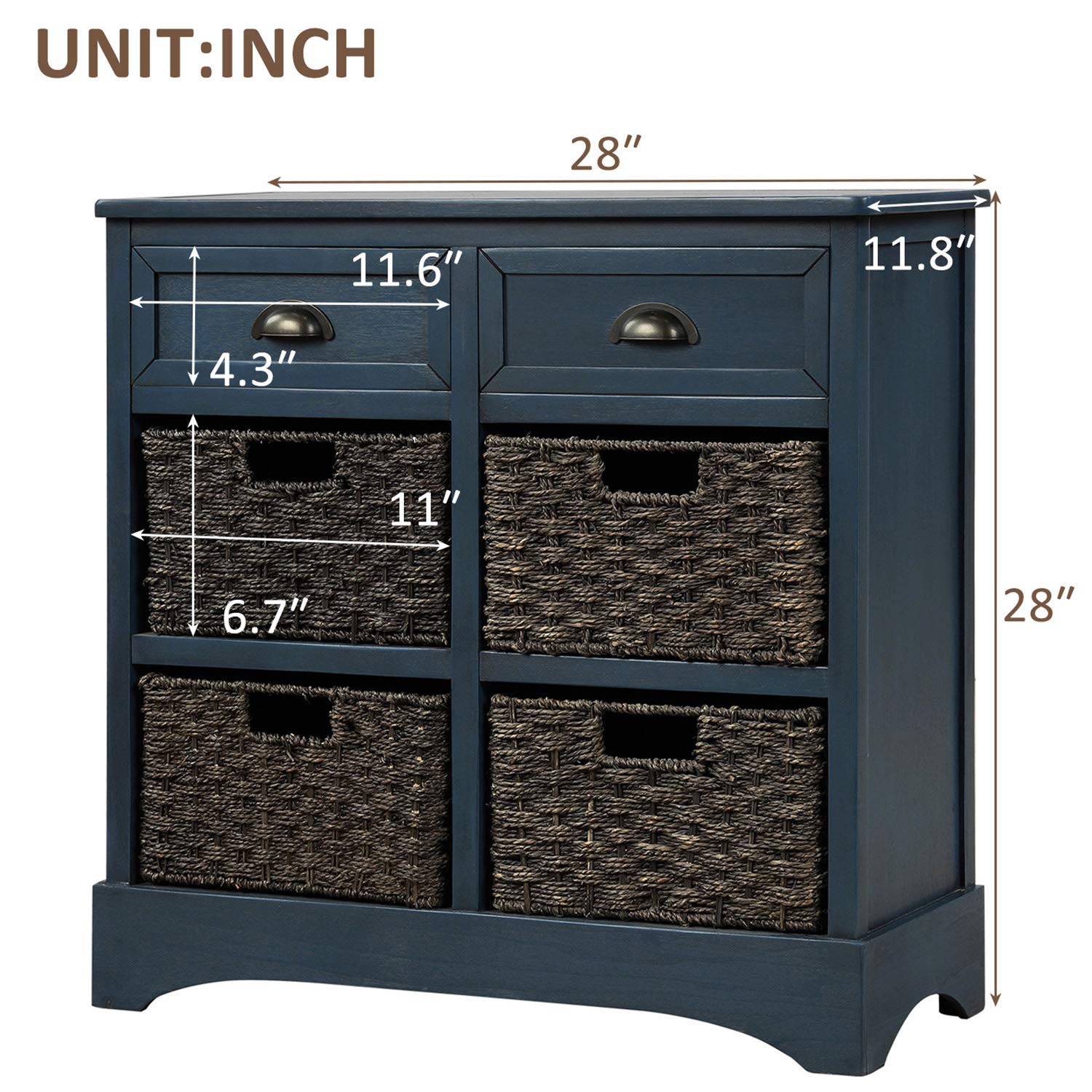 Retro Storage Chest with Drawers & Baskets for Home & Kitchen - Antique Navy