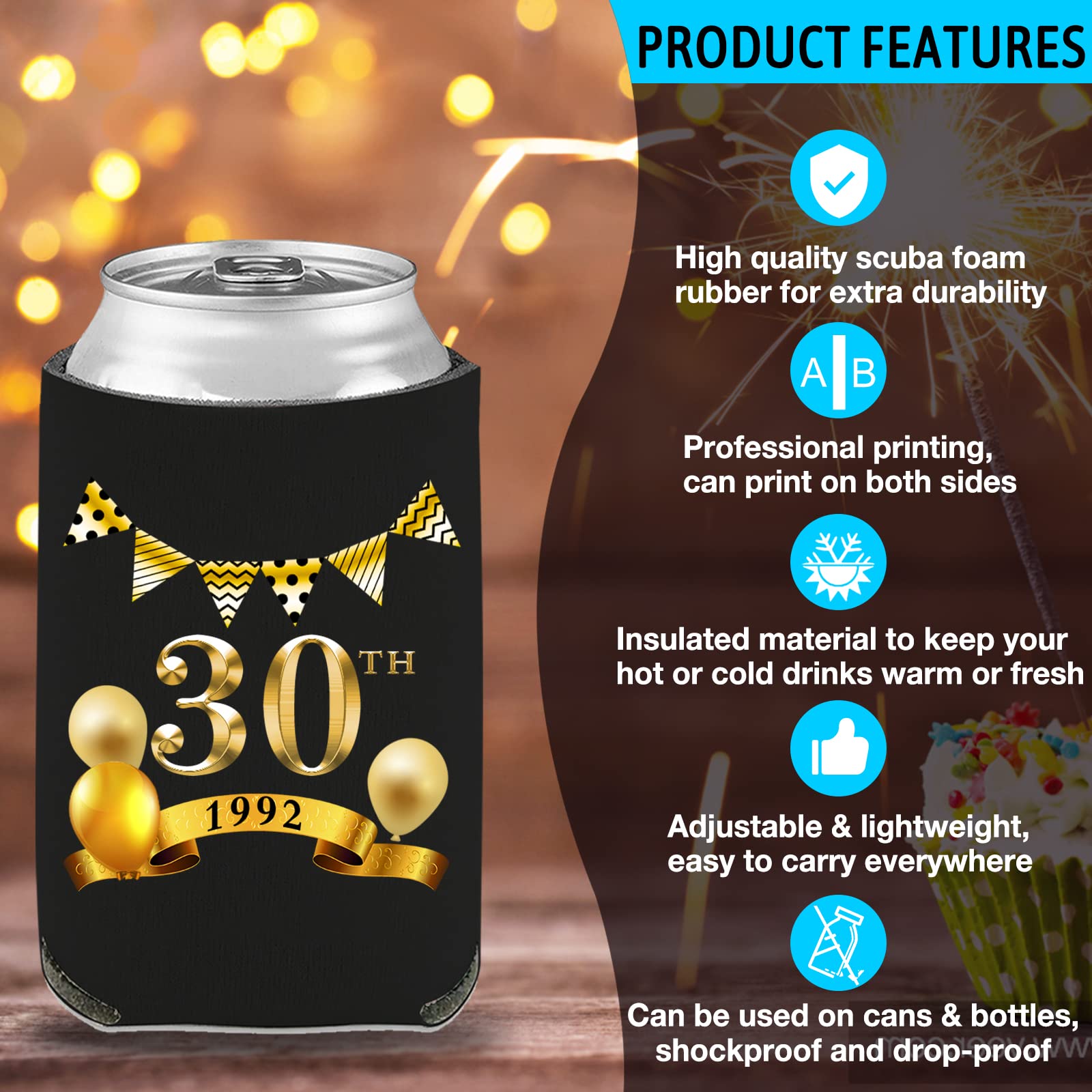Personalized Custom Birthday Can Coolers & Beer Bottle Sleeves - Bulk Photo Name Year Insulated Beverage Holders for Parties, BBQ, Tailgating & Outdoor Events