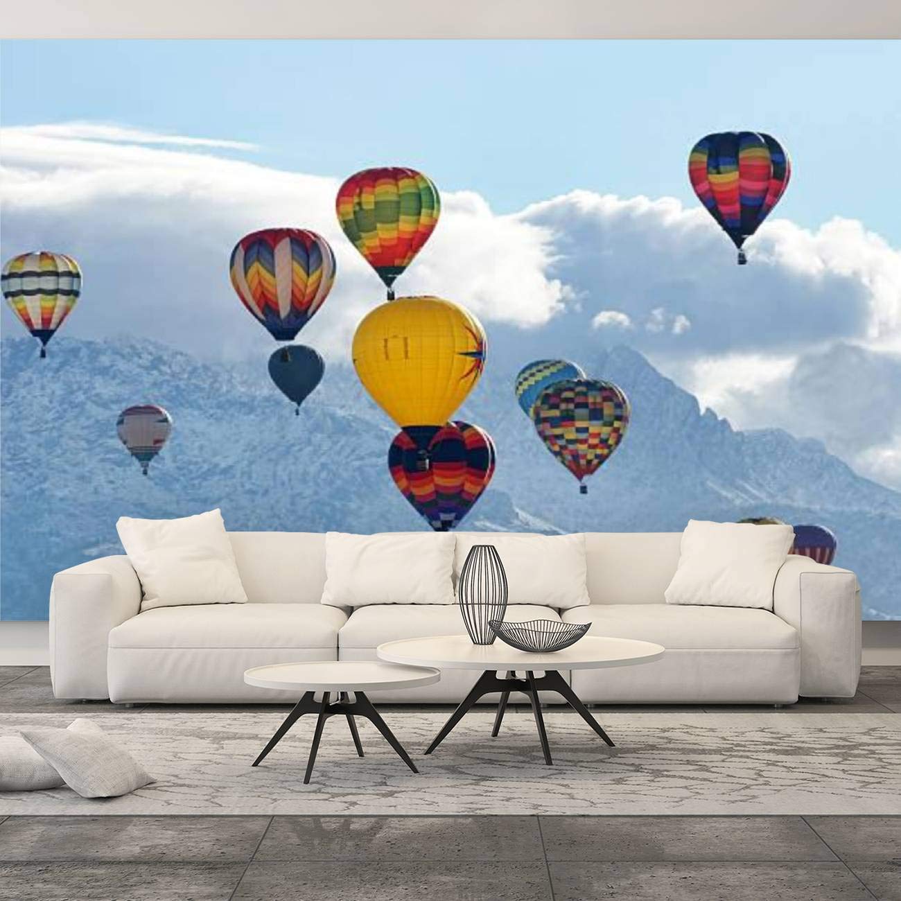 Hot Air Balloons with Sandia Mountains Canvas Print - Peel & Stick Self-Adhesive Wall Mural Decal - Large Removable Wallpaper for Bedroom, Living Room & Nursery Decor - Perfect for Home, Office & Dorm Room Wall Art