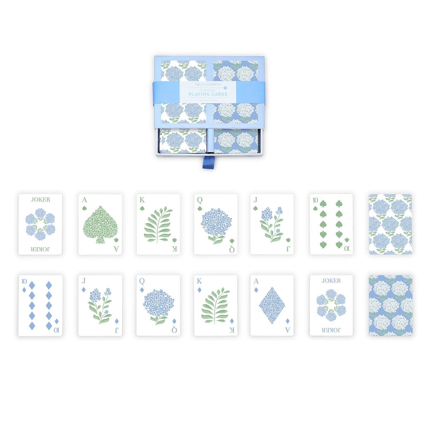 Premium Hydrangea Double Deck Textured Playing Cards Set - 2 Colorways, 52 Cards + 2 Jokers Each in Gift Box - Perfect for Poker, Blackjack, Game Nights & Gifts