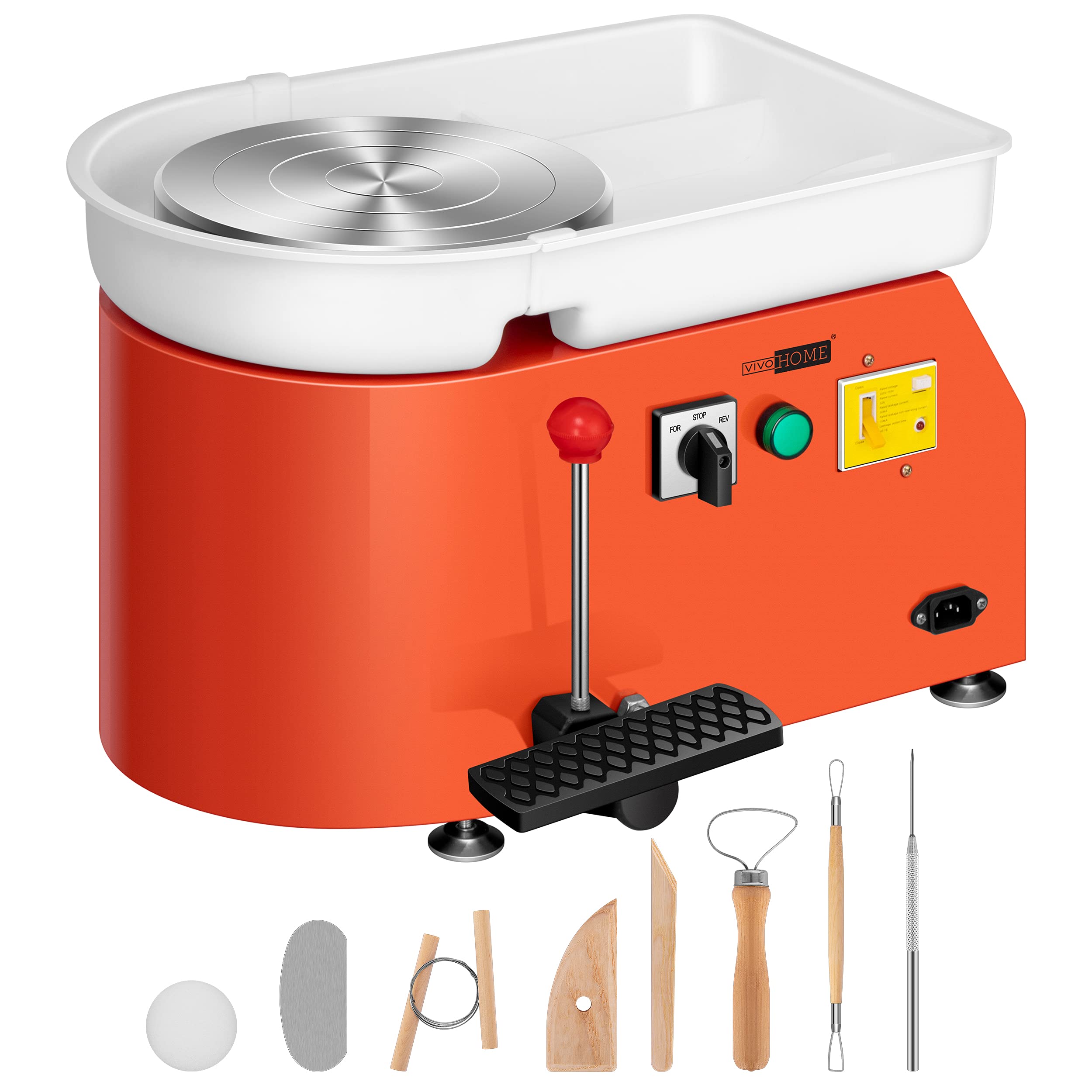 VIVOHOME 25CM 350W Electric Pottery Wheel with Foot Pedal & Detachable Basin - DIY Clay Tool for Ceramic Art, Pottery Making, Sculpting - Perfect for Beginners, Artists & Classroom Use (Orange)