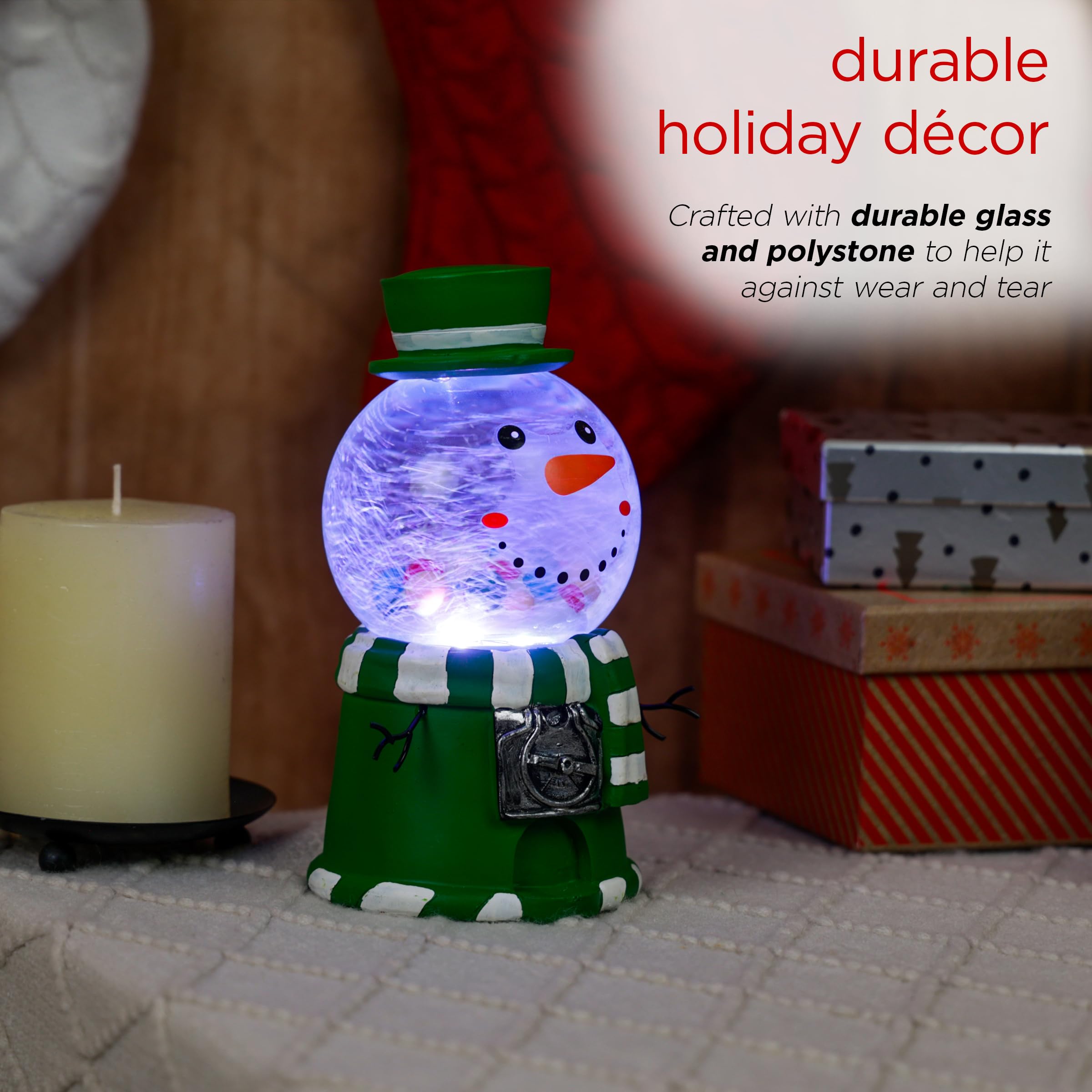 LED Snowman Green Gumball Machine Snow Globe - Christmas Decor, Gift Idea for Kids & Collectors | Perfect for Holiday Home Decor, Office Desk Display & Winter Wonderland Theme Party