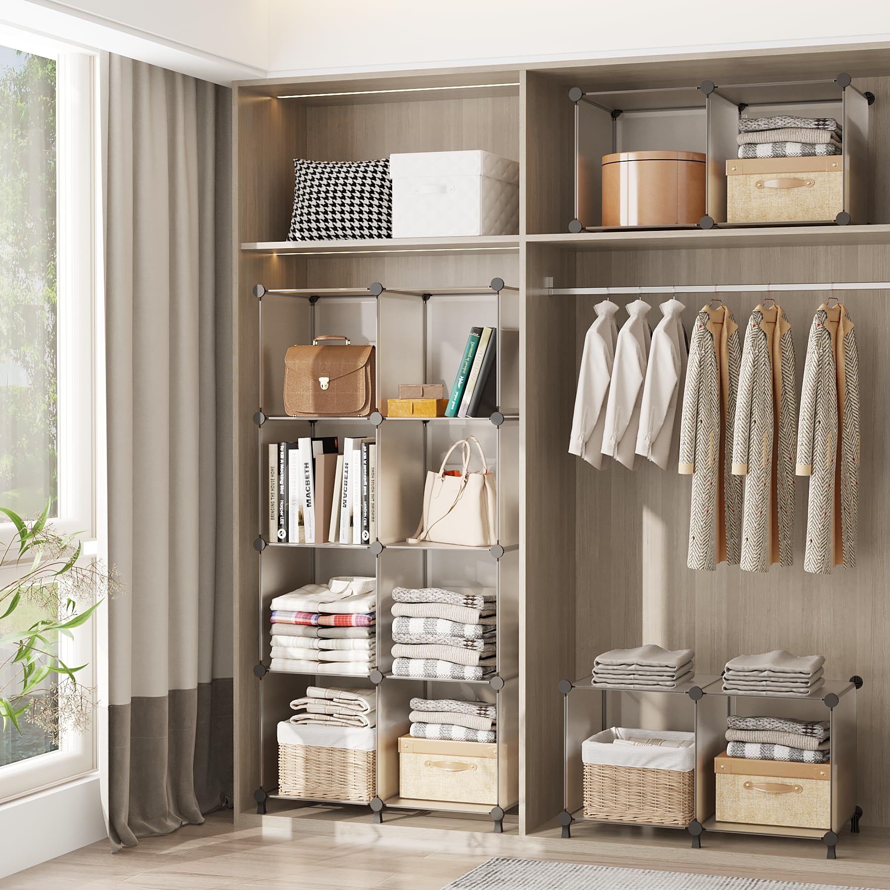 AWTATOS 6 Cube Closet Organizer - Stackable DIY Storage Shelves for Clothes & Accessories | Translucent Modular Shelving Unit for Bedroom, Closet & Home Organization | Perfect for Small Spaces & Wardrobe Storage