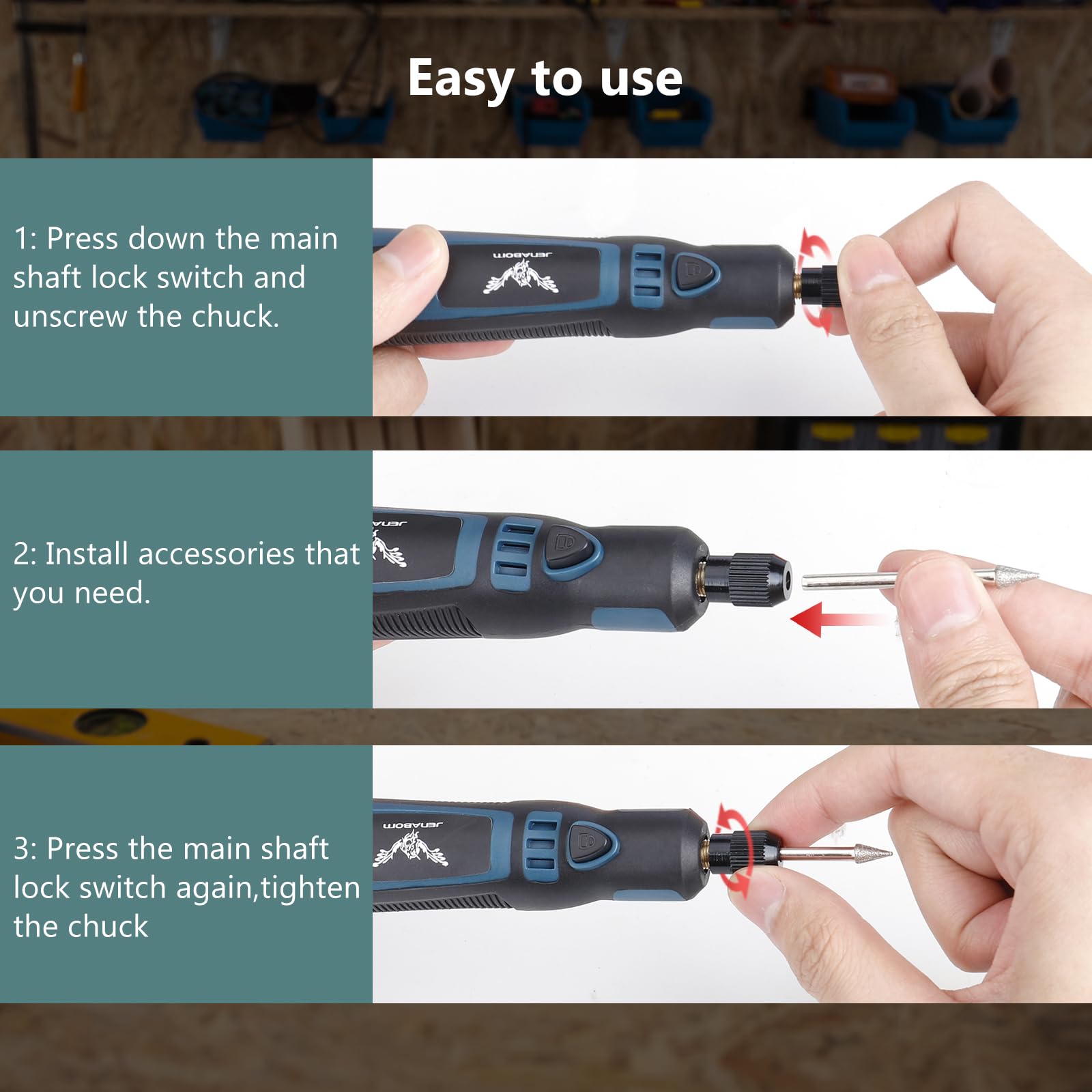 JENABOM Cordless Rotary Tool Kit 50 PCS - Rechargeable USB Power Rotary Tool with Accessories for Sanding, Carving, Polishing, Cutting & Engraving | Perfect for DIY Crafts, Woodworking, Jewelry Making & Home Repair Projects