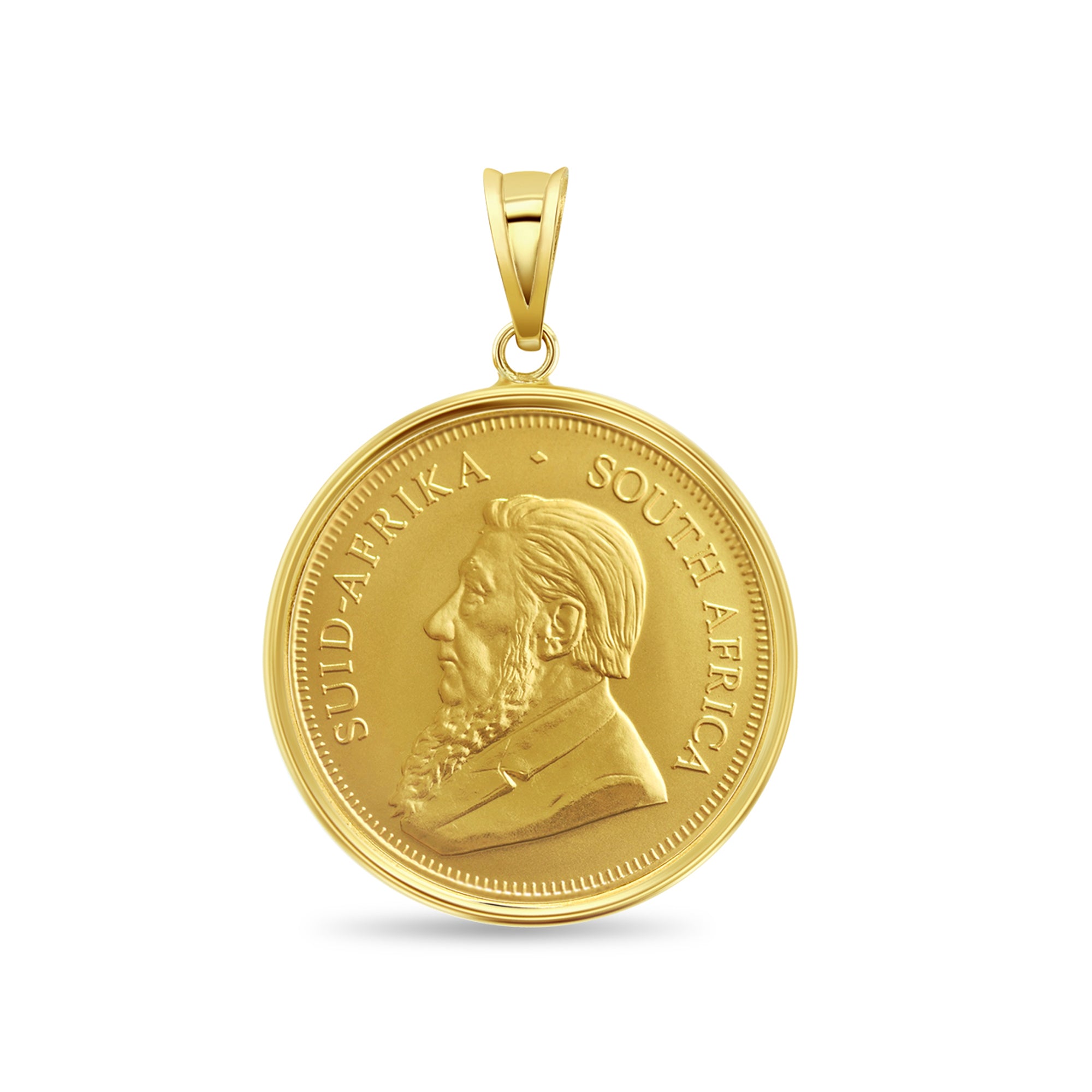 1OZ Fine Gold South African Krugerrand Coin Necklace with Polished Bezel - Elegant Jewelry for Gifts, Special Occasions & Investment Collection