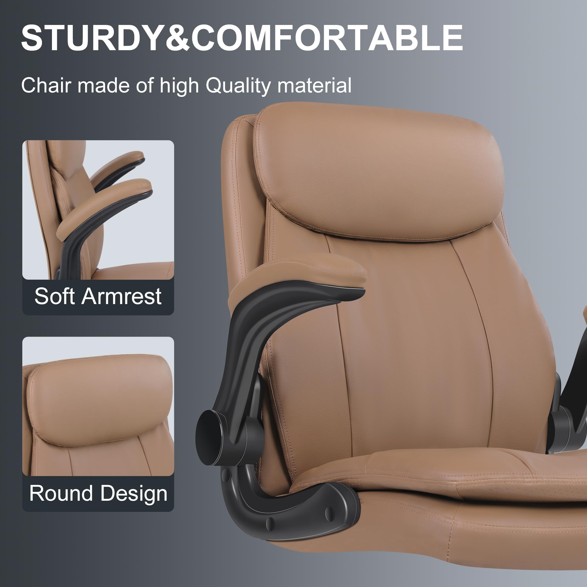 Premium Misolant Leather Drafting Chair - Adjustable Height Executive Office Chair with Flip-Up Armrests for Standing & Counter Height Desks - Ergonomic Design for Architects, Artists & Home Office Workspaces