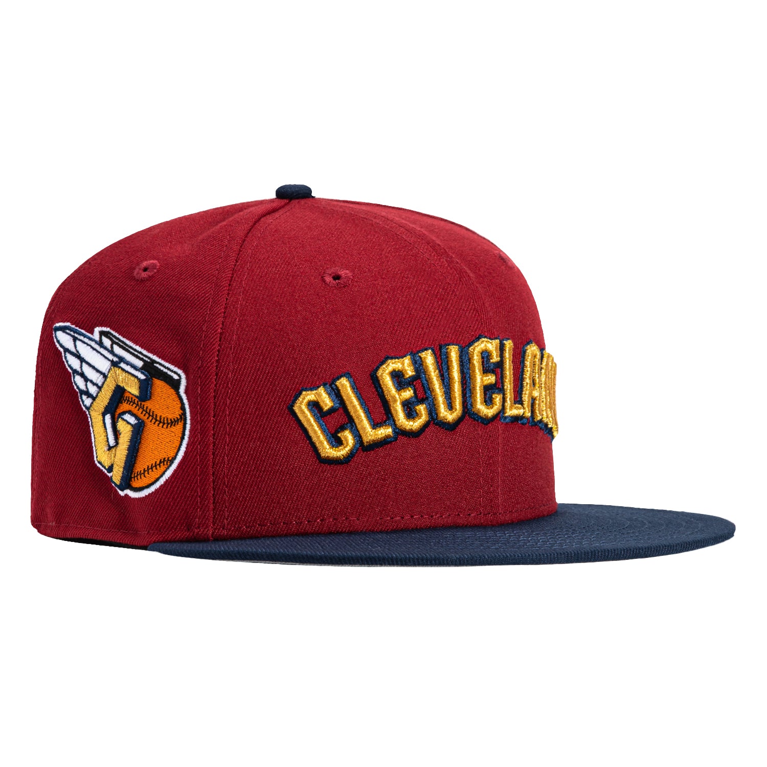New Era 59Fifty Cleveland Guardians Alternate Logo Patch Word Hat - Cardinal, Navy, Metallic Gold - Official MLB Baseball Cap for Fans & Streetwear Fashion