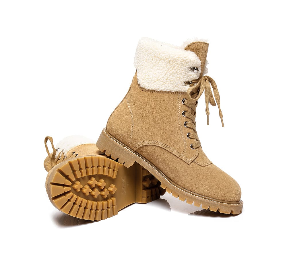 Australian Shepherd® Women's UGG Boots - Genuine Sheepskin Wool Lace-Up Winter Boots with Chunky Sole | Cozy & Warm for Indoor/Outdoor Wear, Perfect for Snow Days & Casual Fashion