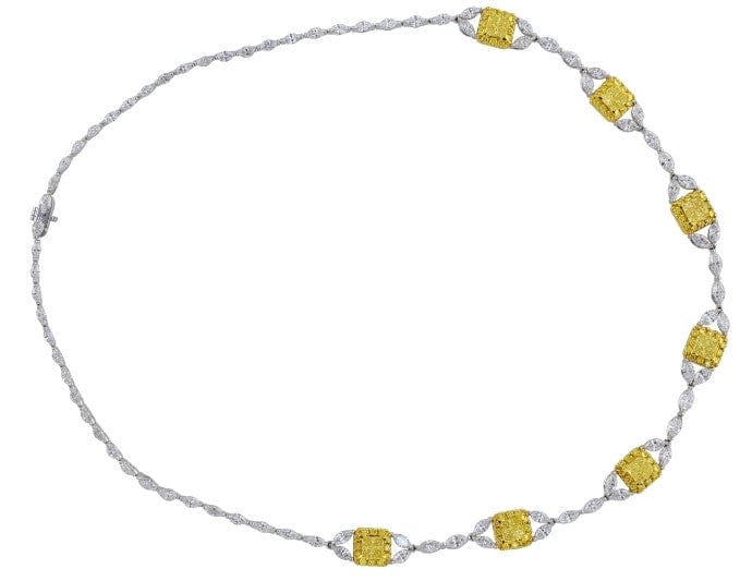 18K White & Yellow Gold Elegant Yellow Diamond Pendant Necklace for Women - Perfect for Weddings, Anniversaries & Special Occasions