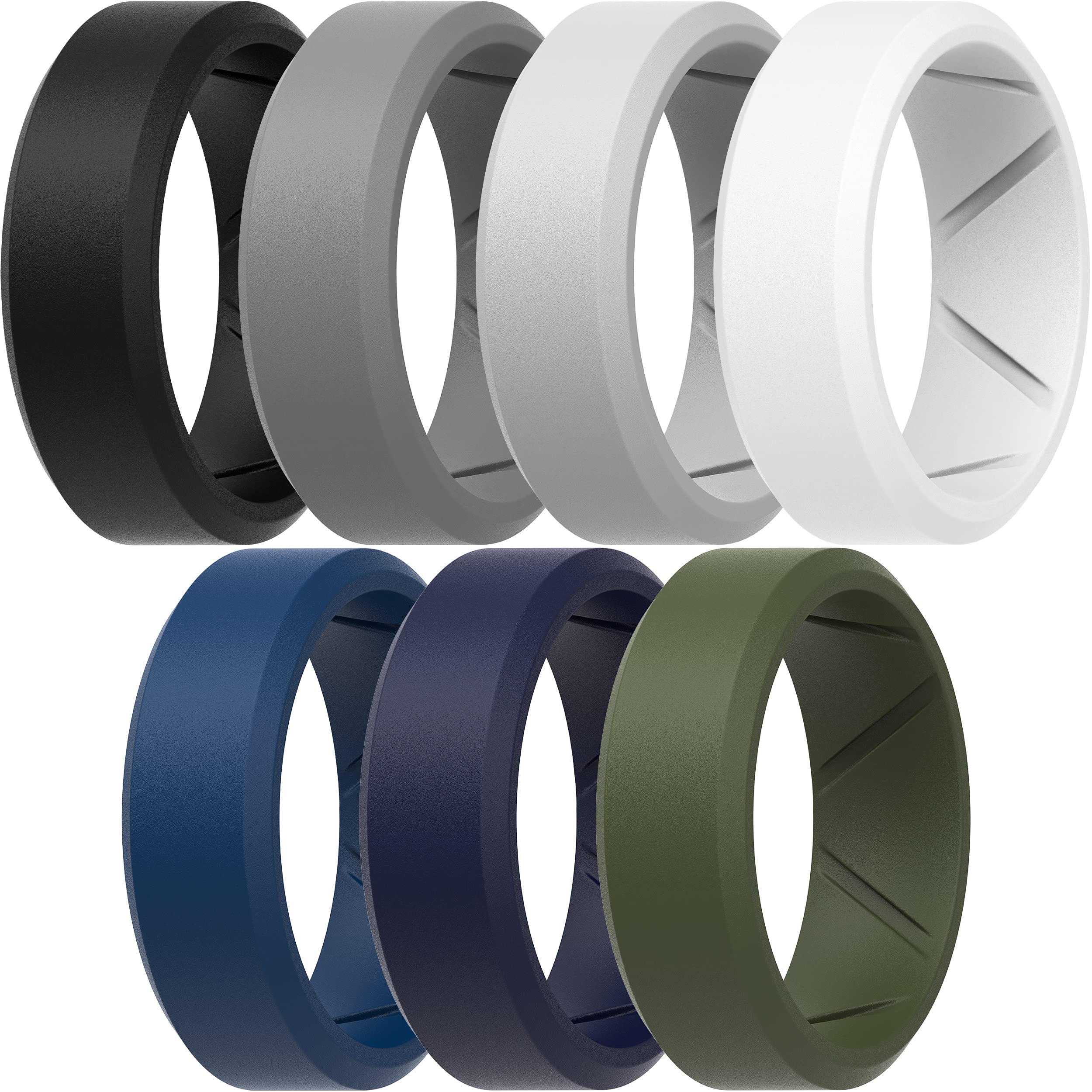 ThunderFit Silicone Wedding Bands for Men - Breathable Comfort Ring Set (1/4/7 Pack) - 8mm Wide 2.5mm Thick Durable Gym & Work Safe Ring - Perfect for Active Lifestyles, Sports, Travel and Everyday Wear
