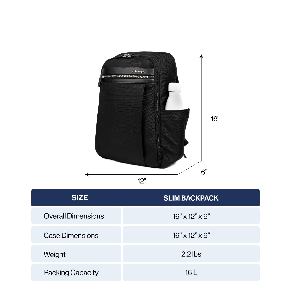 Travelpro Platinum Elite Slim Laptop Backpack for Business Travel - Fits 16 Inch Laptop, Water Resistant, Lightweight & Durable for Men & Women (Black) - Perfect for Airplane Carry-On & Daily Commute