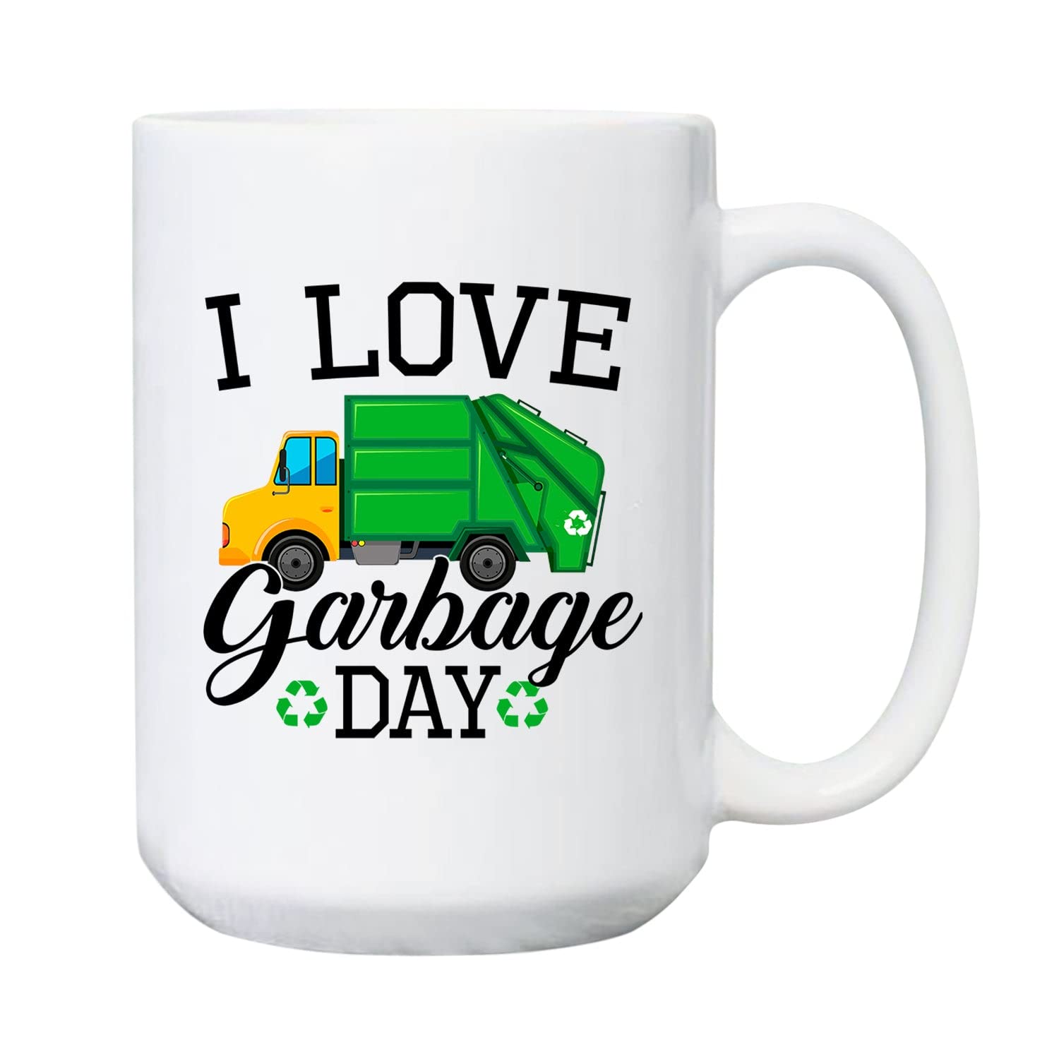 Funny Garbage Day Coffee Mug - 11oz & 15oz Ceramic Truck Driver Gift Mug with Custom Recycling Design - Perfect for Waste Collectors, Sanitation Workers & Humor Lovers at Work or Home