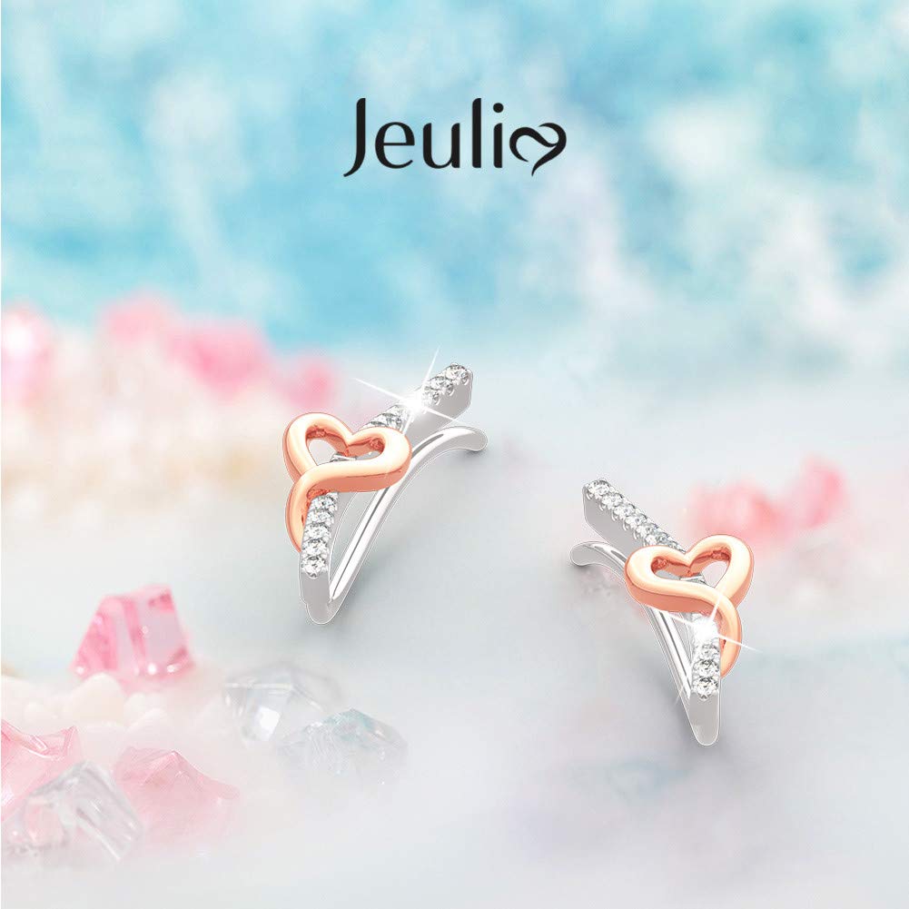 Jeulia 925 Sterling Silver Heart Earrings for Women - 14k Gold Plated Cubic Zirconia Climber Ear Cuffs, Hypoallergenic Hoop Earrings - Romantic Jewelry Gift for Valentine's Day, Anniversary & Special Occasions