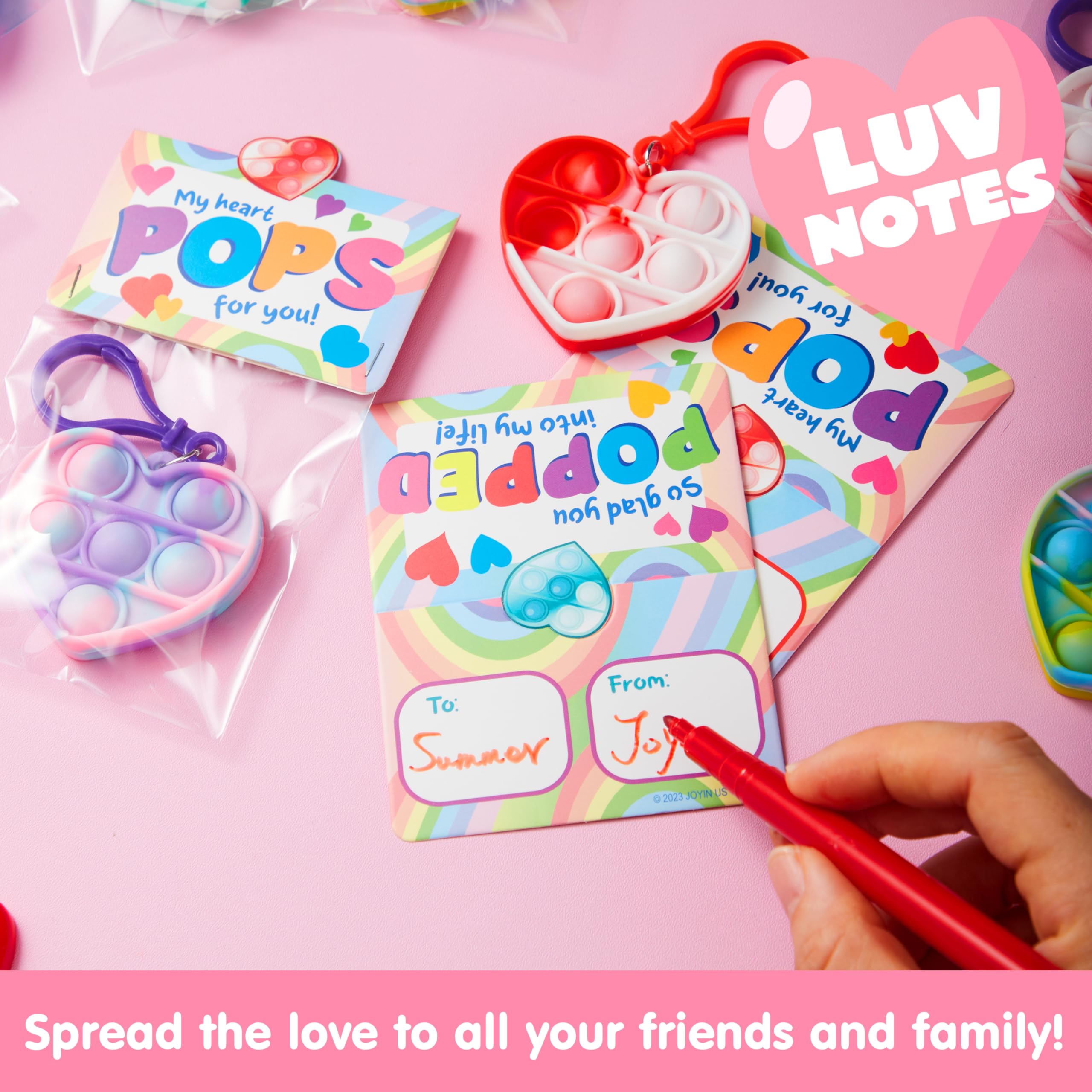 JOYIN 30 Pack Heart Pop Bubble Keychain Gift Cards with Mini Pop Squeeze Toys - Stress Relief Fidget Toys for Kids, Party Favors, Classroom Exchange & Game Prizes - Perfect for Birthday Gifts, School Rewards and Anxiety Relief