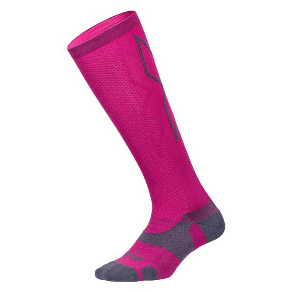 2XU Vector Light Cushion Full Length Compression Socks for Running, Recovery & Travel - Improve Circulation & Reduce Muscle Fatigue - Black/White (Pair)