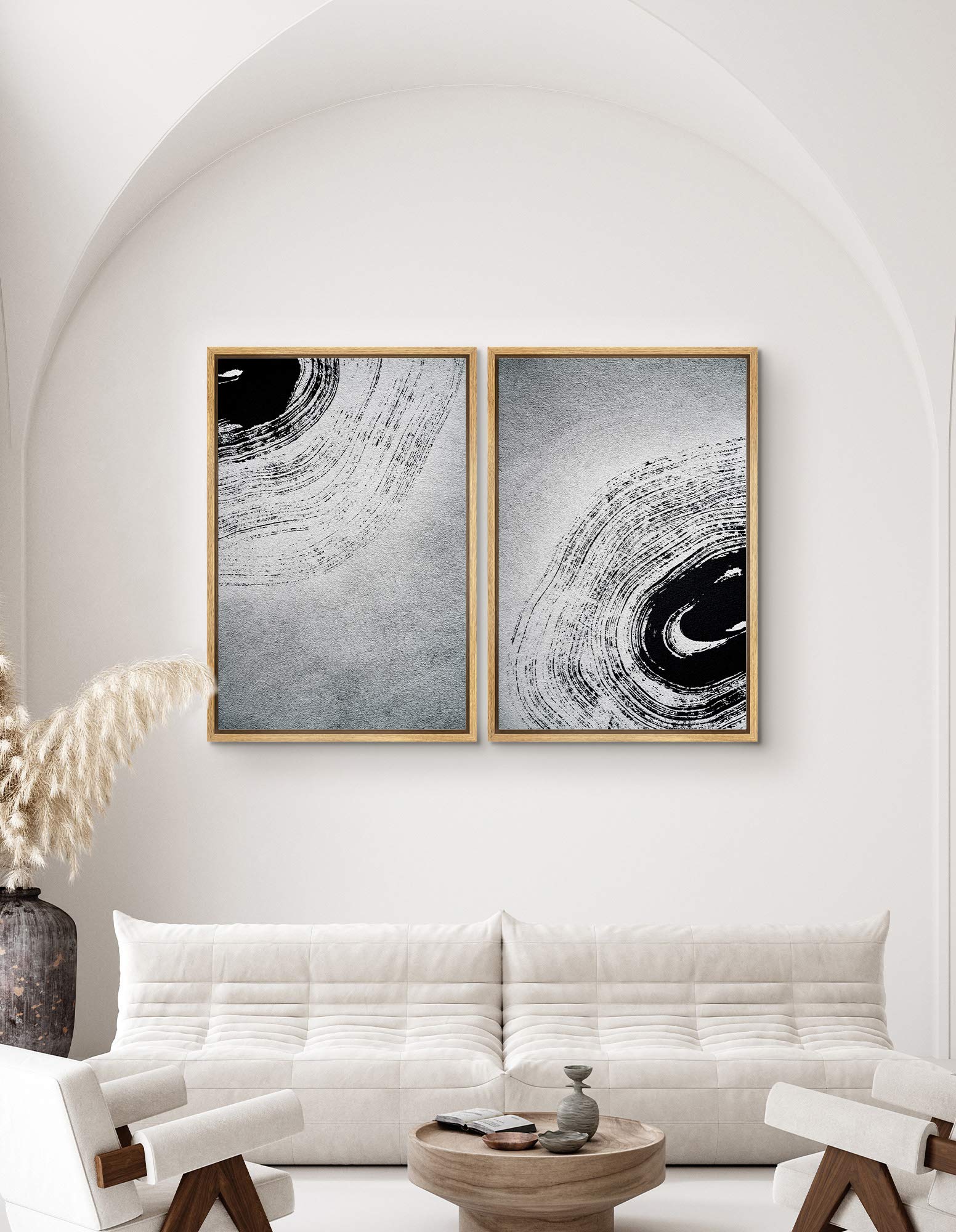 SIGNWIN 2 Piece Framed Canvas Wall Art - Black and White Floral Print Modern Home Decor for Living Room, Bedroom, Office - 24