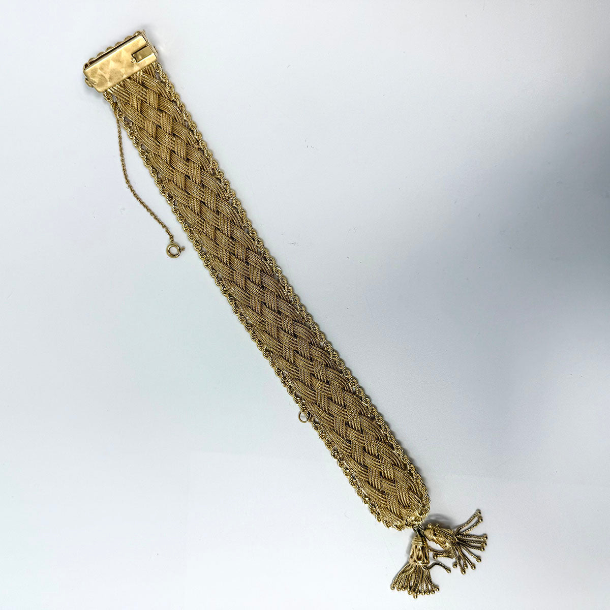 14K Gold Woven Tassel Bracelet with 8 Diamonds at Clasp - Elegant Jewelry for Women, Perfect for Parties, Weddings & Special Occasions