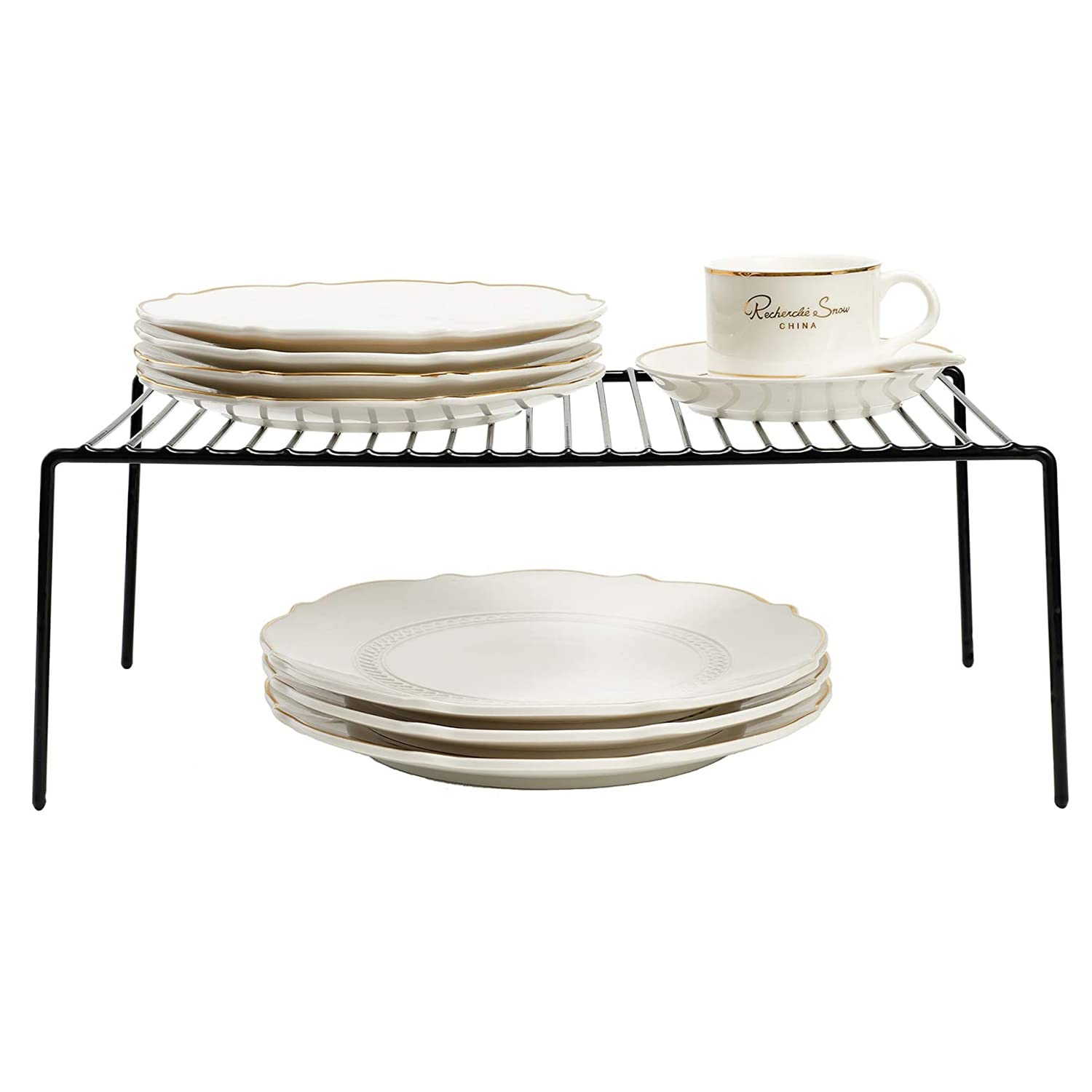 5-Pack Large Metal Wire Kitchen Cabinet Shelf Organizer (15.7 x 9.4 Inch) - Black Pantry Storage Shelves for Dishes, Plates, Freezer & Cupboard Organization | Space-Saving Cabinet, Countertop & Kitchen Storage Solution