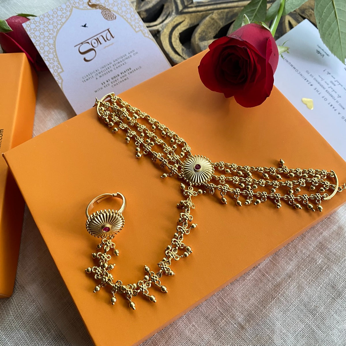 Marigold Glory Haath Phool - Traditional Indian Hand Jewelry for Women | Perfect for Weddings, Festivals & Cultural Events